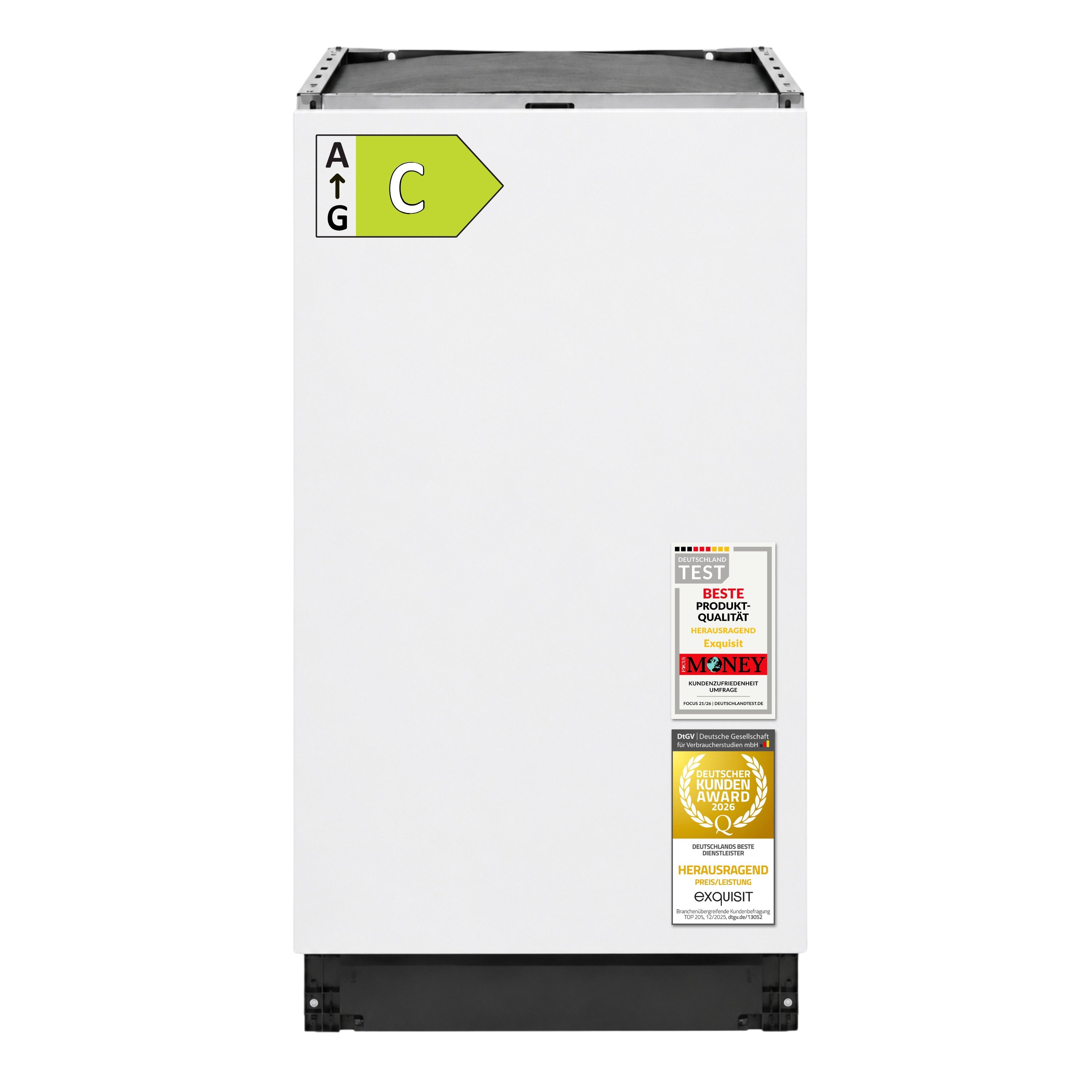 exquisit vollintegrierbarer Geschirrspüler EGSP59311-E-450C, 9,8 l, 11 Maßgedecke, LED, 2100 W, 150 cm Stromkabel, 81,5 x 44,8 x 55,0 cm