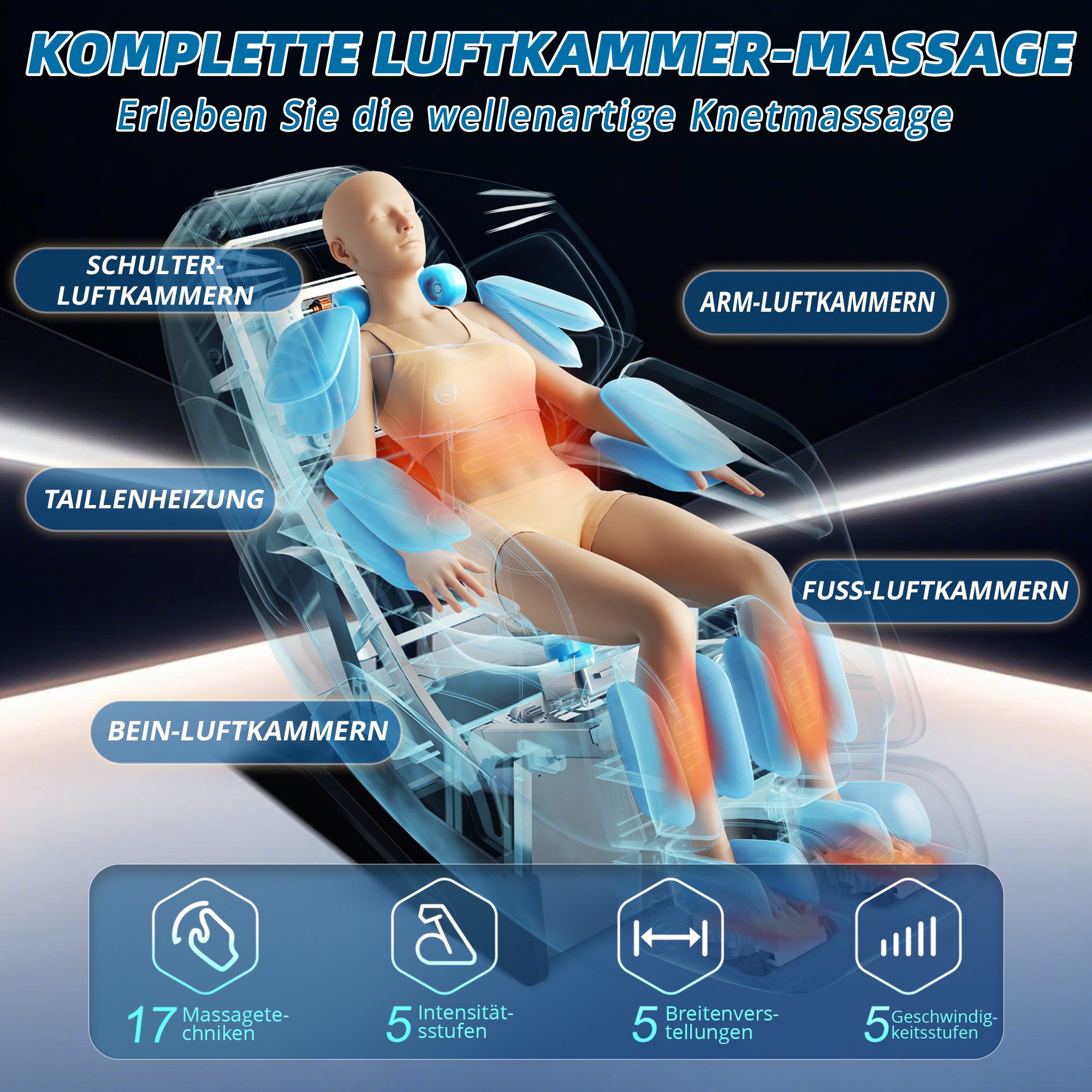 HealthRelife Massagesessel Shiatsu Ganzkörpermassage mit Körperscan, S+L Sc günstig online kaufen