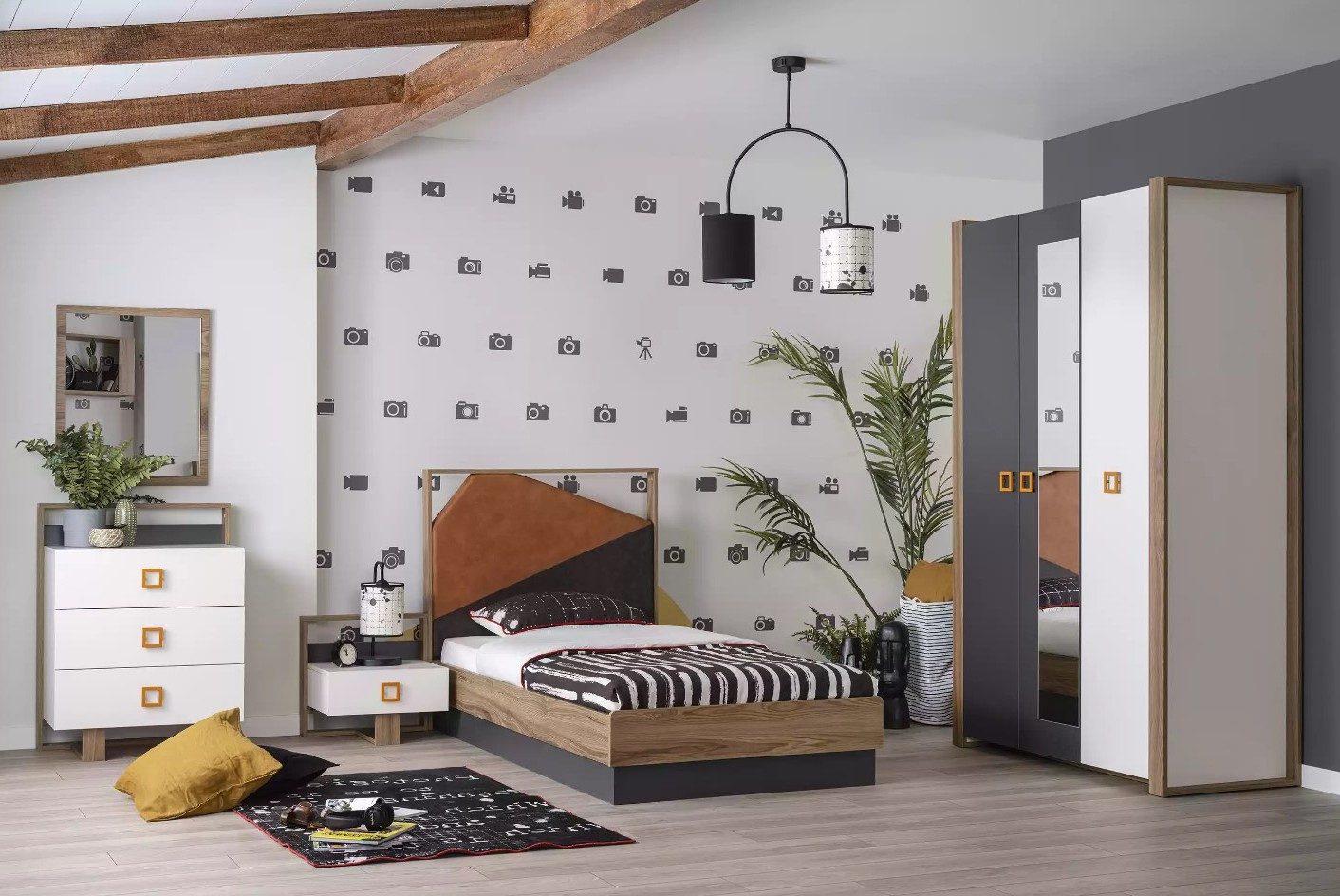 Xlmoebel Jugendzimmer-Set Designer Schlafzimmer-Ensemble in Grau aus hochwertigem Holz, (5-tlg), Hergestellt in Europa
