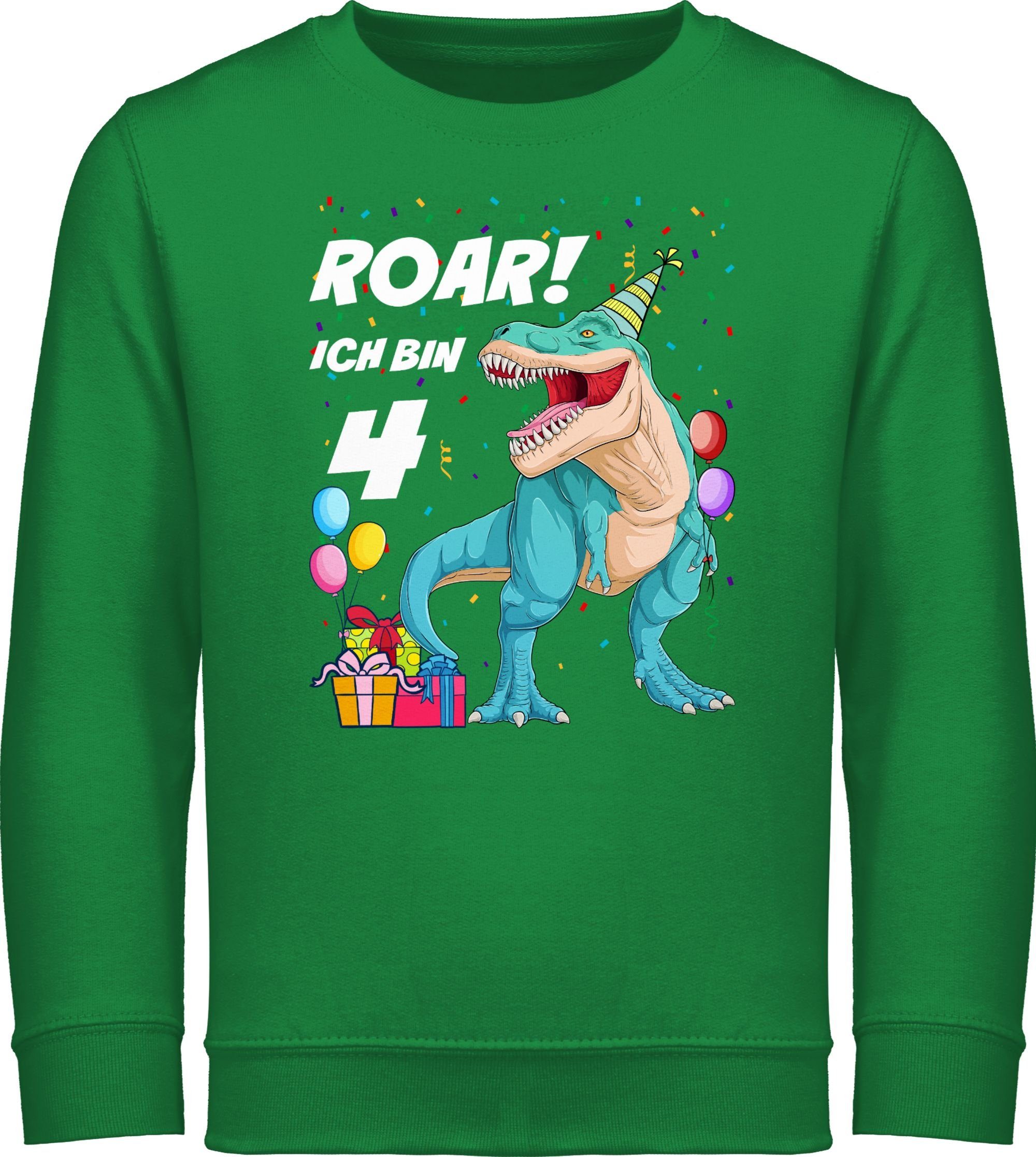 Shirtracer Sweatshirt Ich bin 4 Jahre - T-Rex Dinosaurier Dino 4. Geburtstag 2 Grün