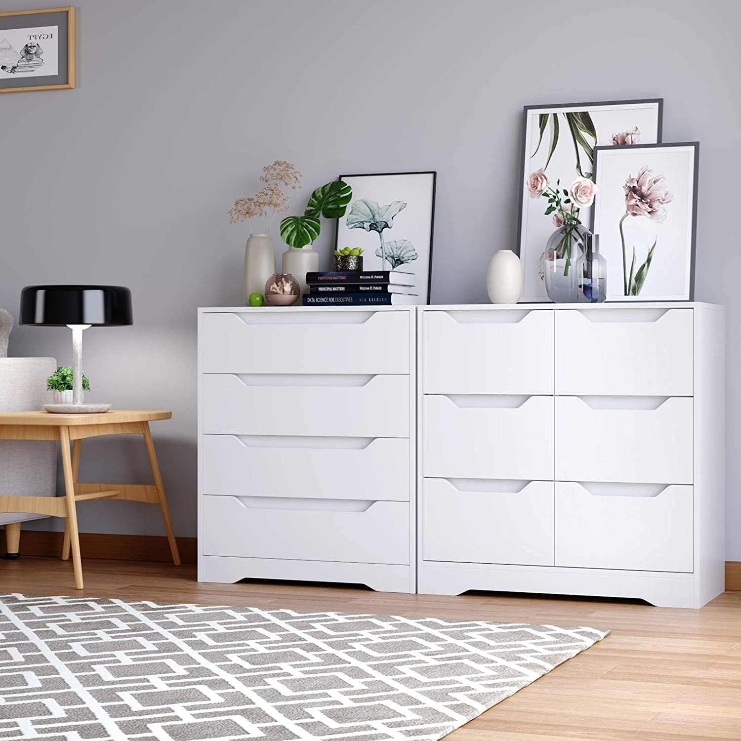 HOMECHO Kommode, Sideboard mit 4 Schubladen Schubladenschrank aus Holz