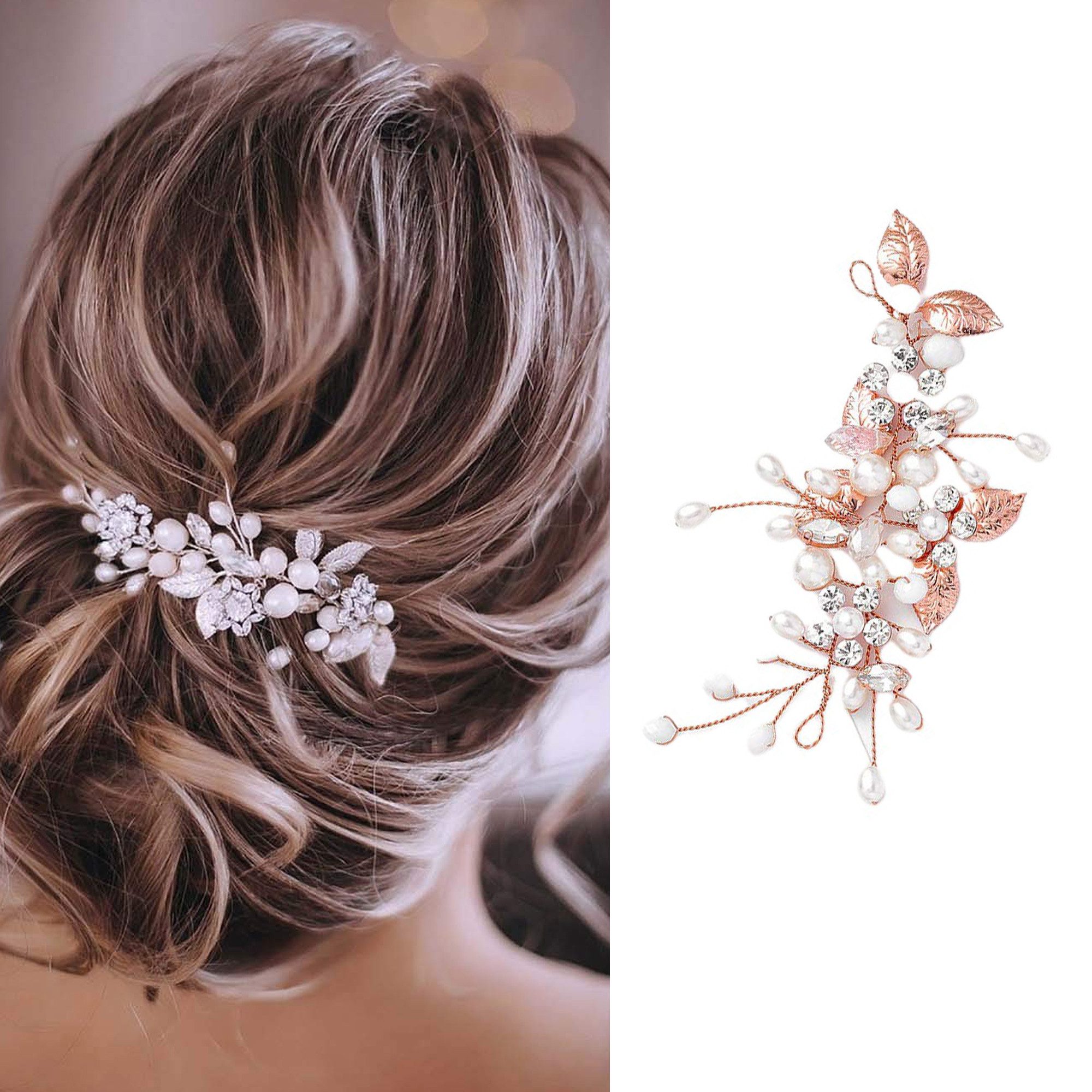 Coonoor Haarspange Silberhochzeit Kristall Haar Reben Blume Blatt Kopfschmuck, Hochzeit Haarschmuck für die Braut