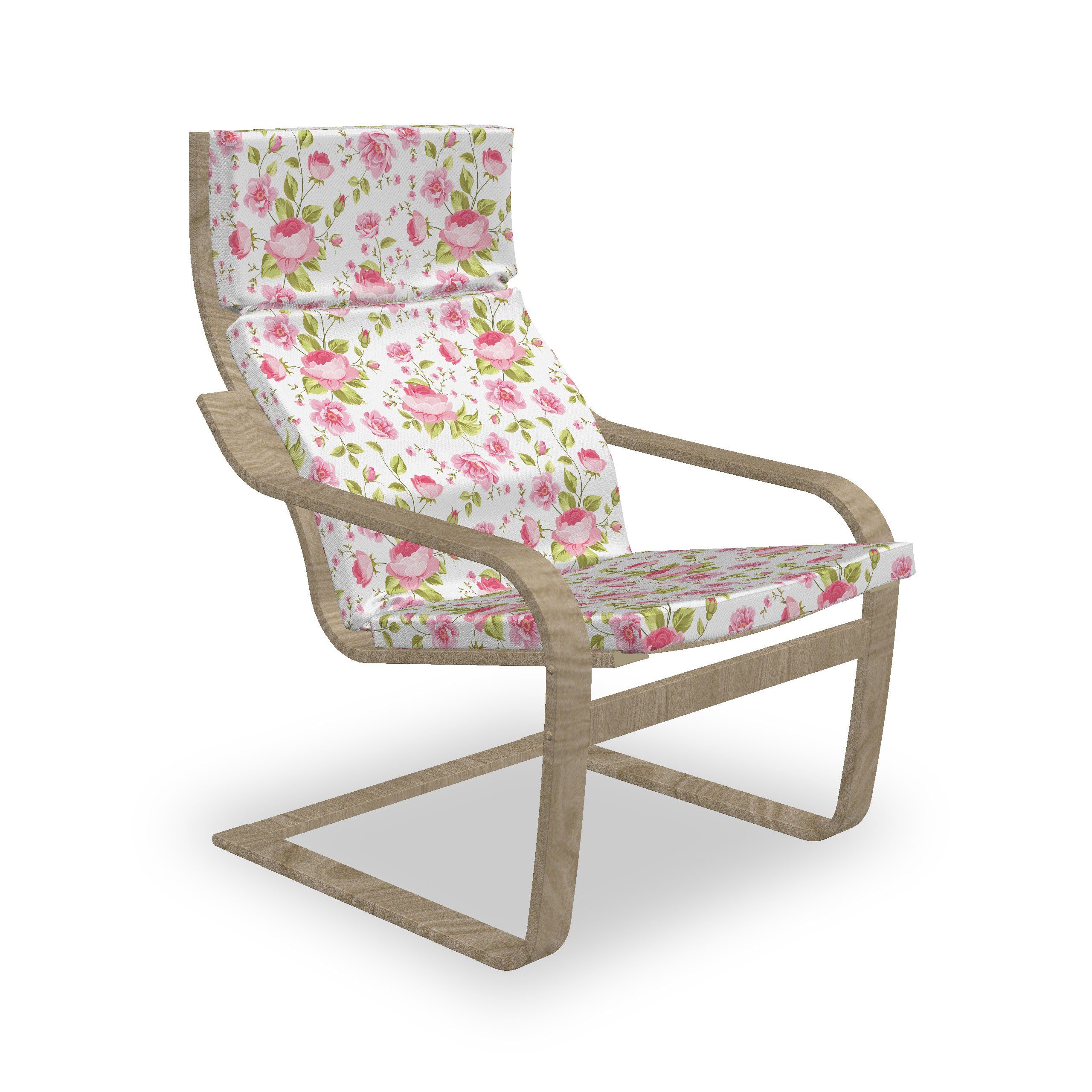 Abakuhaus Stuhlkissen Sitzkissen mit Stuhlkissen mit Hakenschlaufe und Reißverschluss, rosa Blätter Vintage Peony Muster | Stuhlkissen