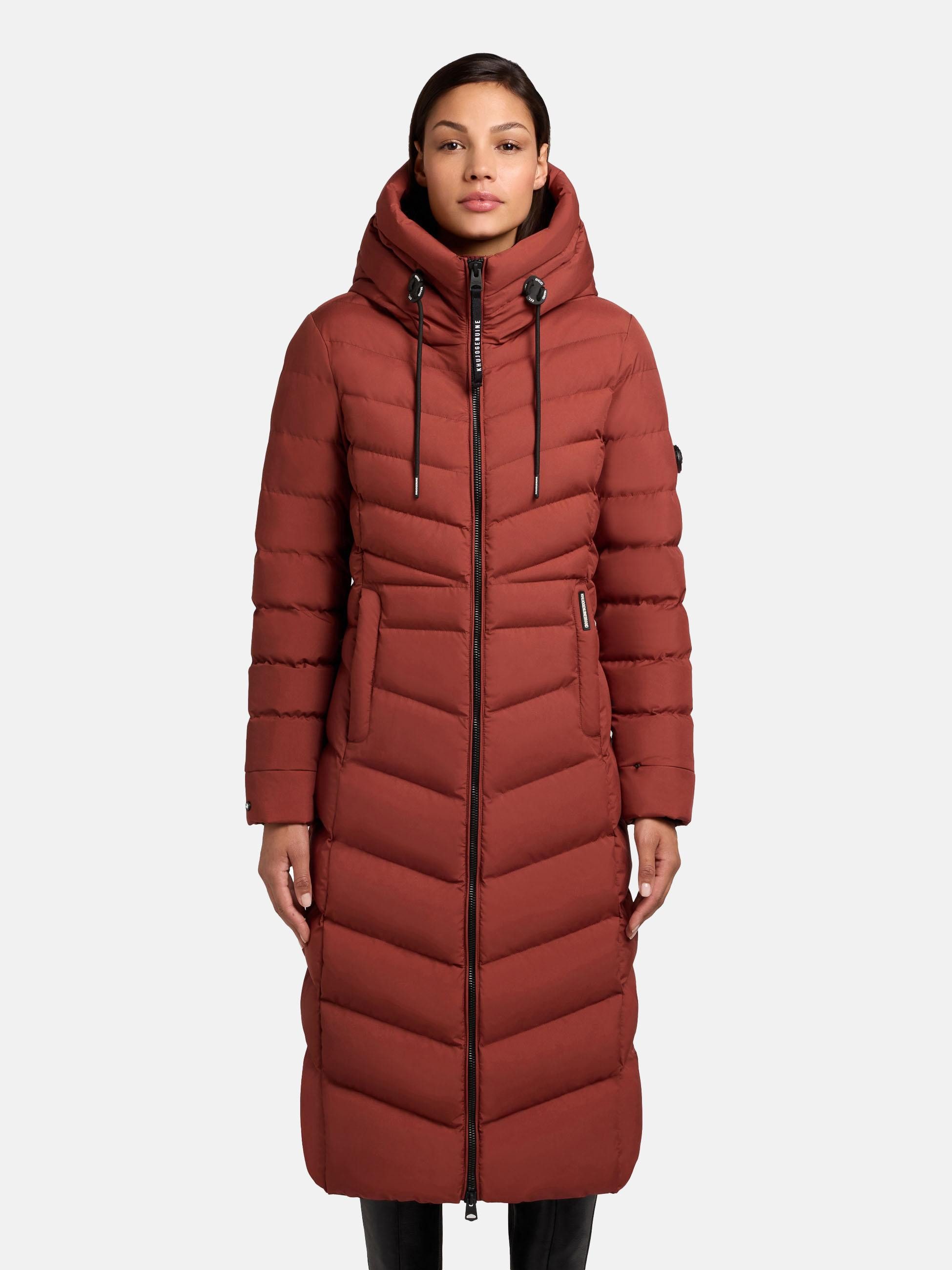 khujo Steppmantel Ingram4-YM Langer Damen Winterpmantel mit hohem Kragen und Kapuze