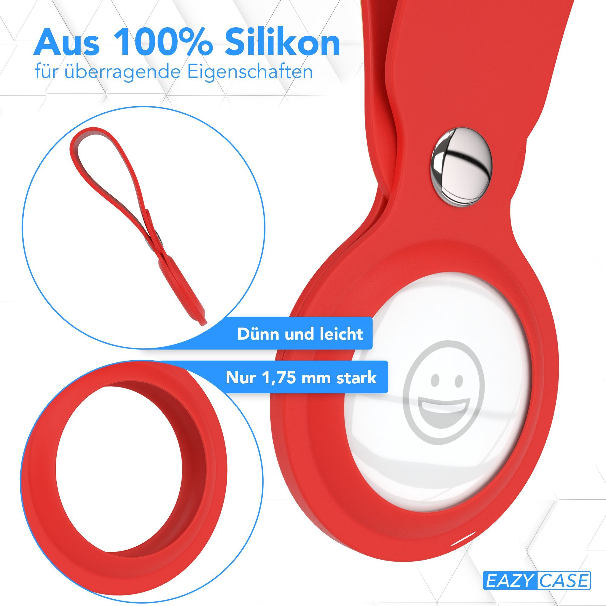 EAZY CASE Schlüsselanhänger Anhänger kompatibel mit Apple AirTag, Schutzhülle Airtags Hülle mit Silikon Schlaufe Tracker Case Rot – Bild 3 von 5