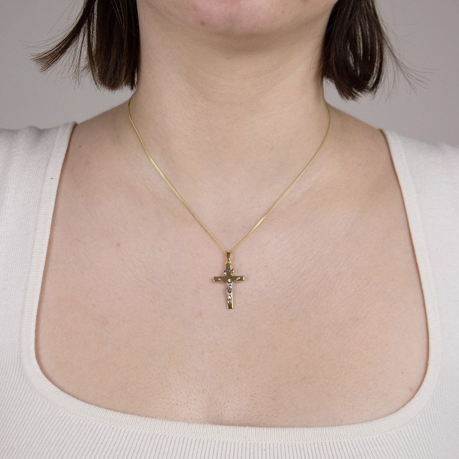 HOPLO Kreuzanhänger Gold Anhänger Kreuz Korpus mit Goldkette 585-14 Karat Gold 36 cm, Made in Germany