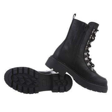 Ital-Design Damen Schnürschuhe Freizeit Schnürstiefelette Blockabsatz Plateaustiefeletten in Schwarz