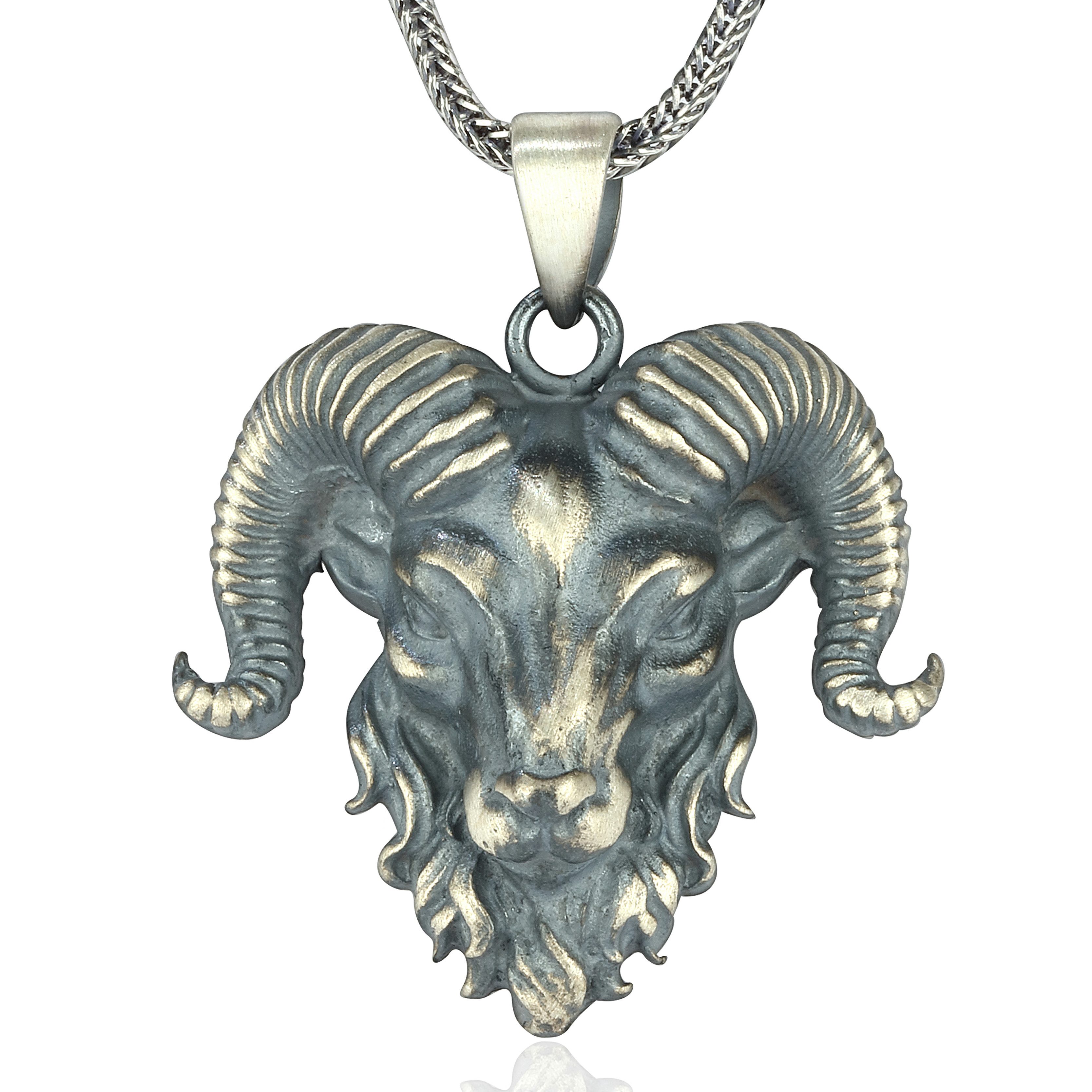Kette mit Anhänger Silber Widder mit Silber Fuchsschwanz Kette 55cm