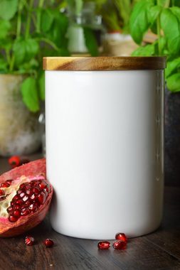 Sendez Vorratsdose Weiße Vorratsdose 800ml mit Holzdeckel Gummidichtung Porzellan Vorratsbehälter