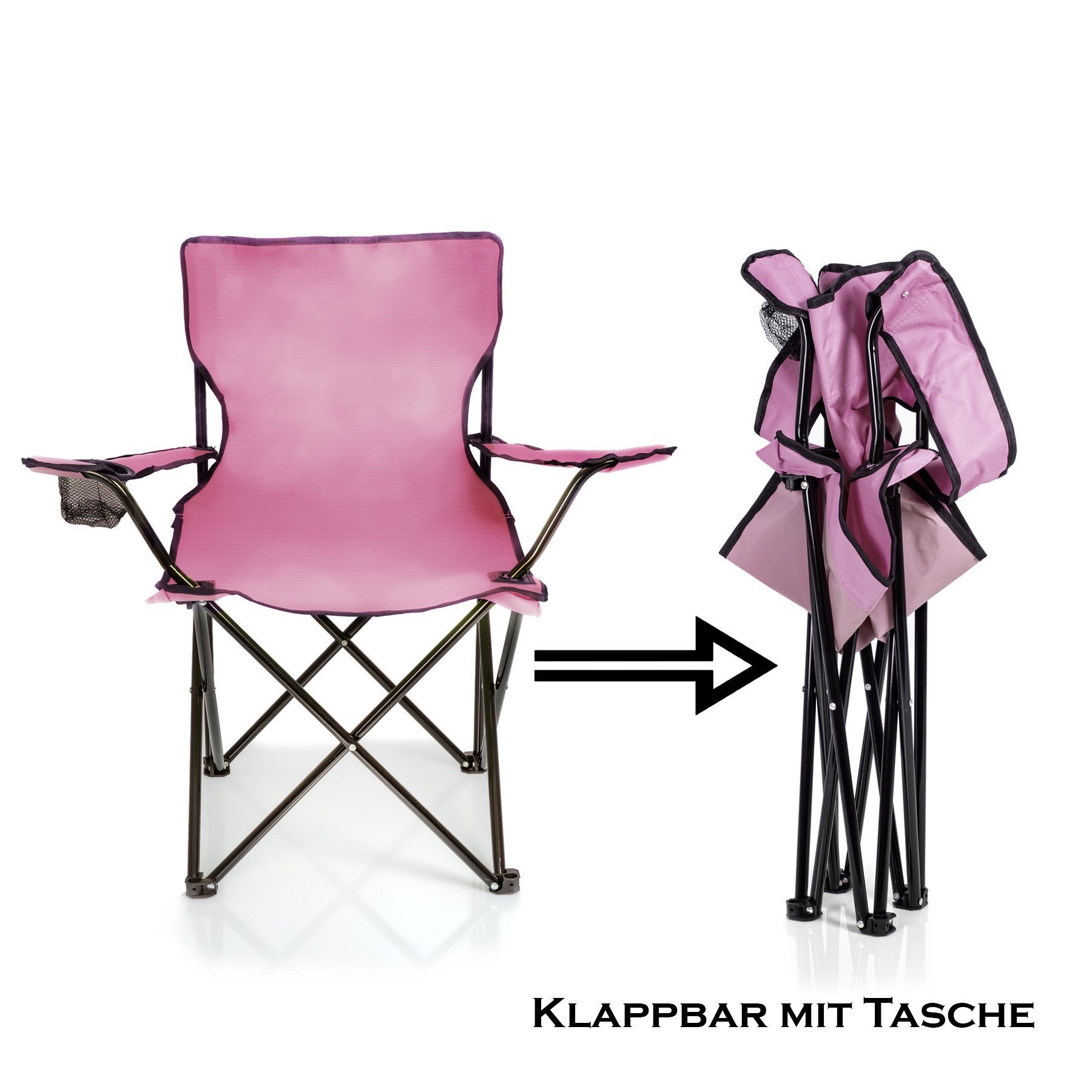 BigDean Campingstuhl Faltstuhl Campingstuhl Anglerstuhl Getränkehalter Klappstuhl (Packung, 1 St), Pink, Klappbar, Getränkehalter, Tragetasche