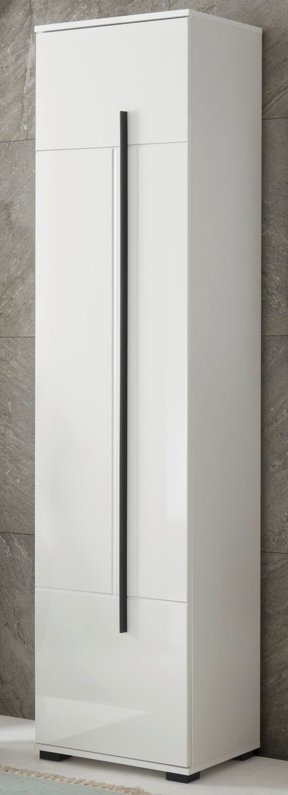 IMV Hochschrank Design-D (Badschrank in weiß Hochglanz, 45 x 200 cm) 6 Fächer
