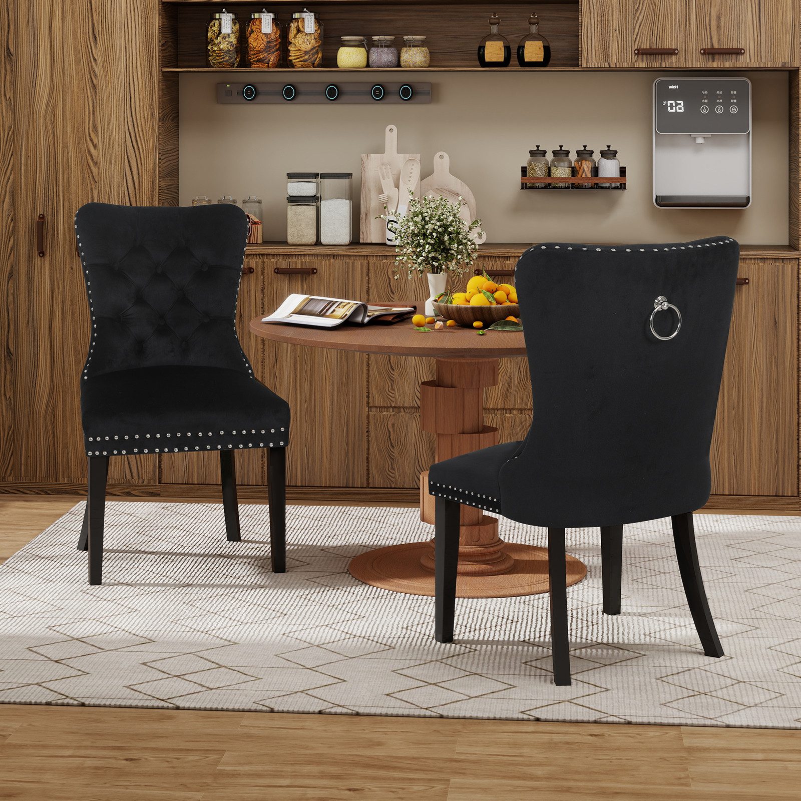Puluomis Esszimmerstuhl (2/4/6/8 Set Grau/ Schwarz/Beige, 2 St), Samt Stuhl mit hoher Rückenlehne, Küchenstuhl mit Eichenbeinen
