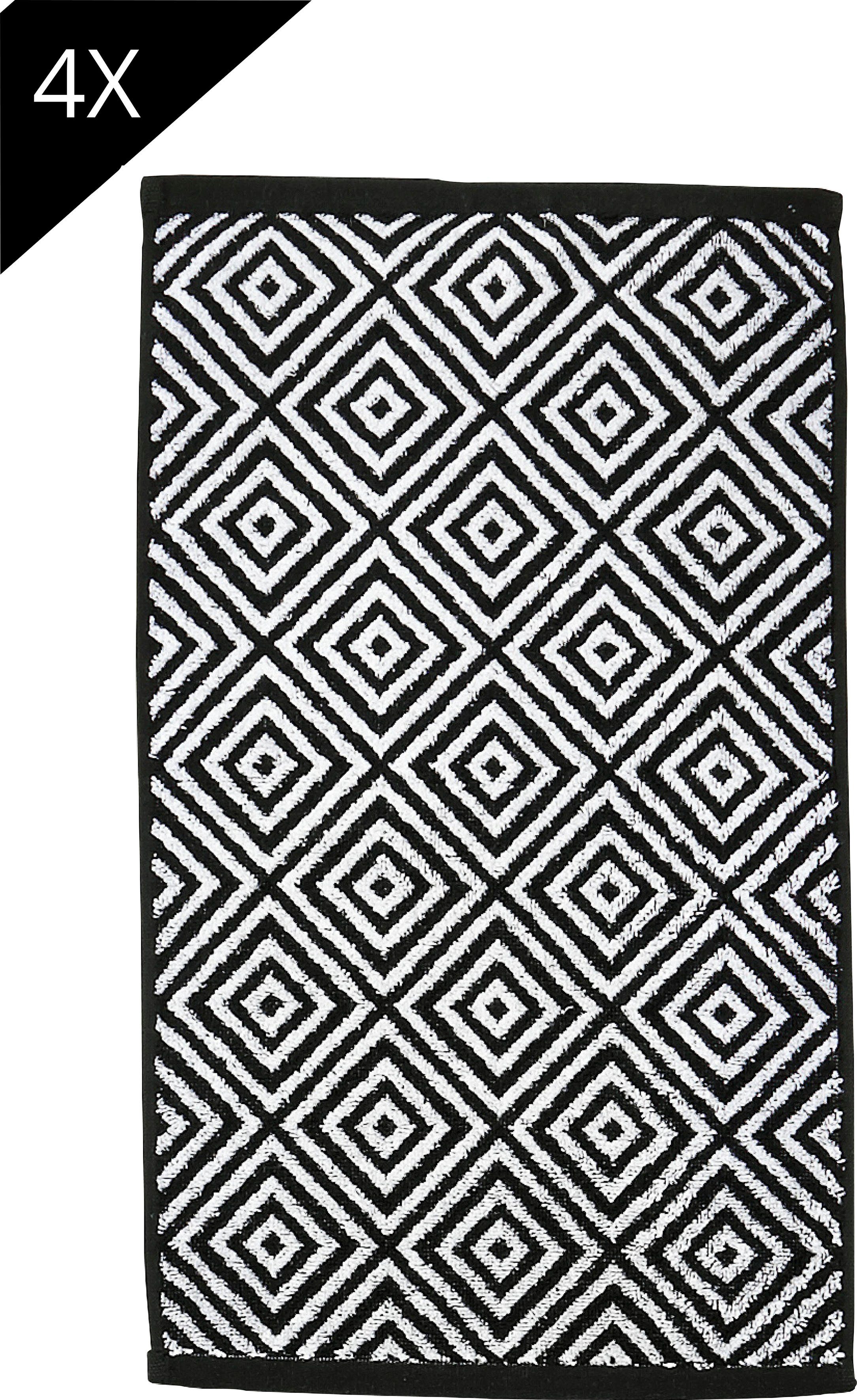 Shapes Diamond, modernes Jacquard-Walkfrottier, (Set, Gästehandtücher, Daily Handtuch schwarz/weiß 4-tlg), done.® Set Rauten Jacquardgewebe, Muster