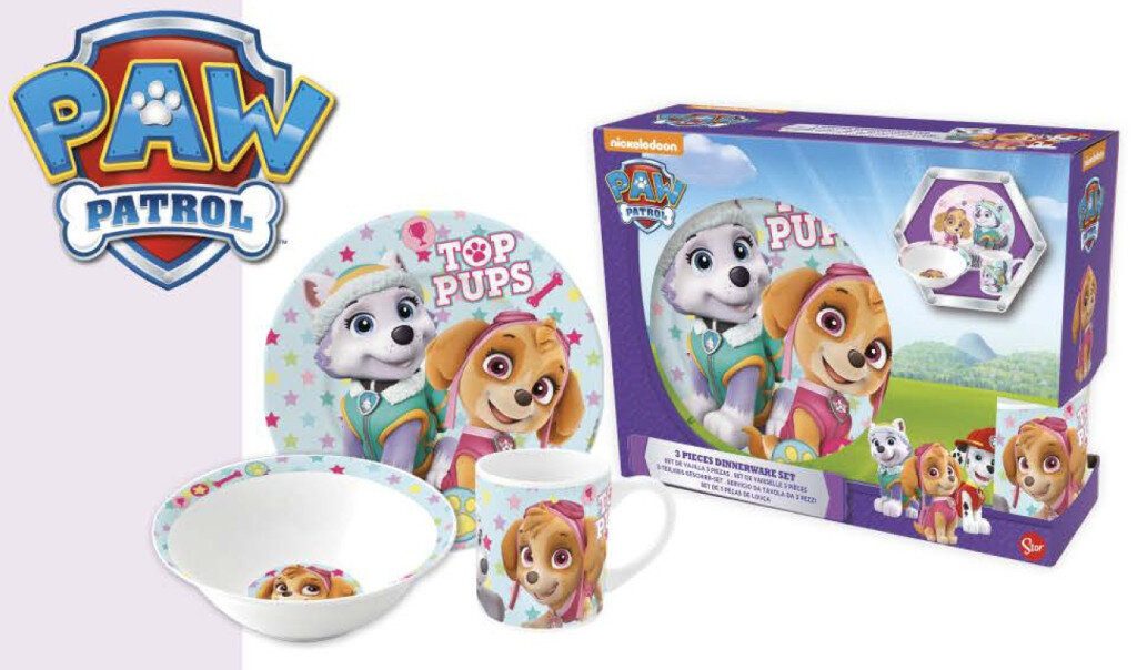 PAW PATROL Kindergeschirr-Set Paw Patrol Girl Stars Porzellan-Geschirrset, Mikrowellengeeignet, spülmaschinenfest