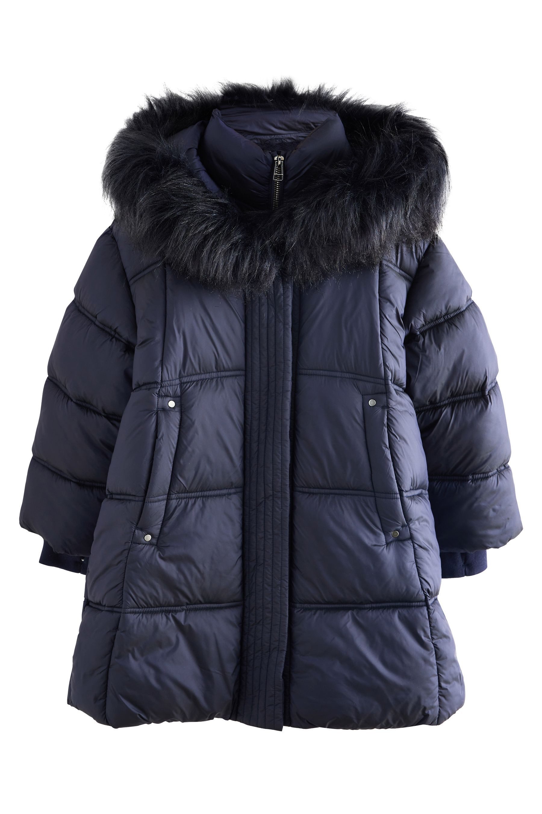 Steppmantel Wasserabweisende Steppjacke aus Kunstfellbesatz