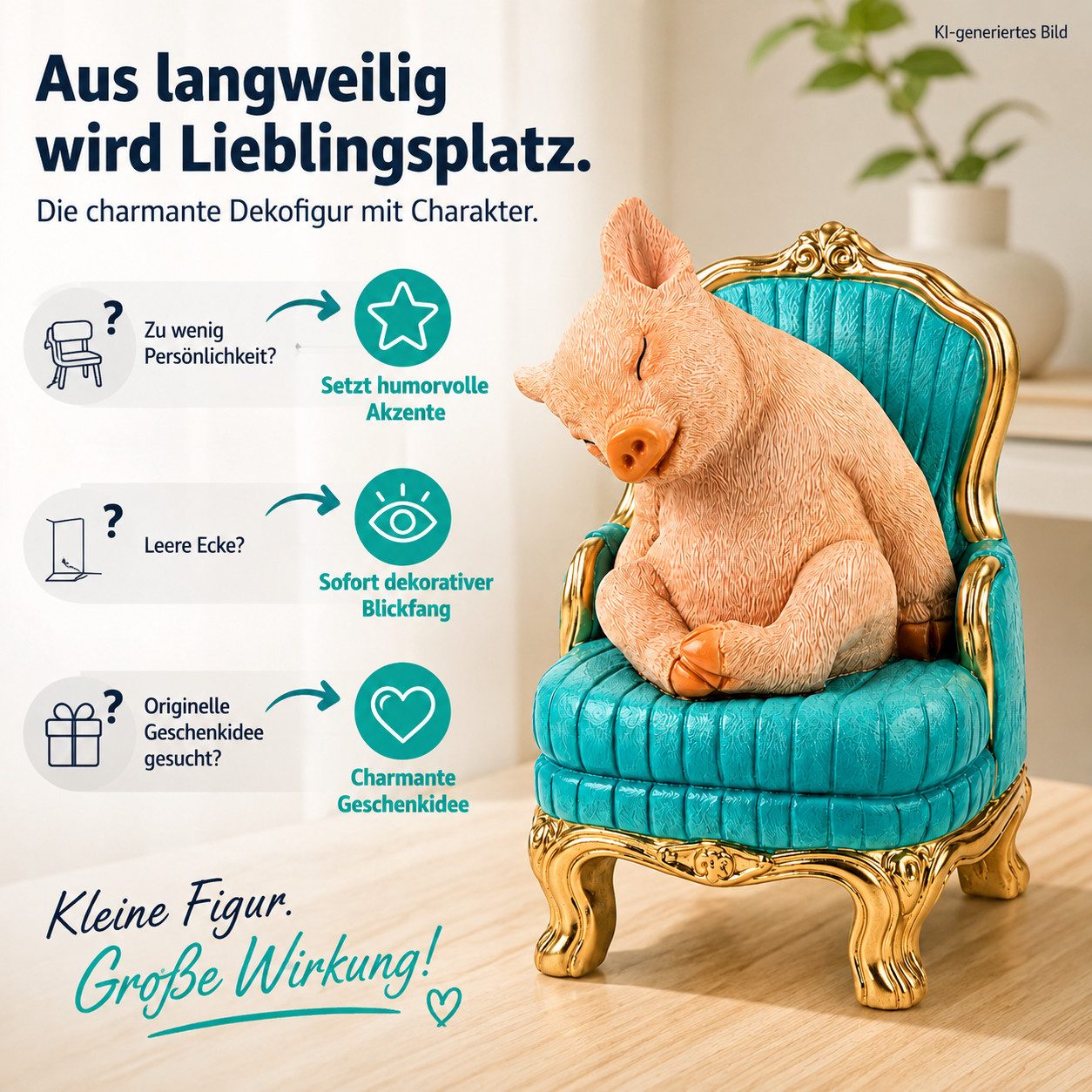 Werner Voß Dekofigur Dekofigur Schwein auf Sessel – humorvolle Tierfigur aus Polyresin 22cm (1 St) – Bild 5 von 5