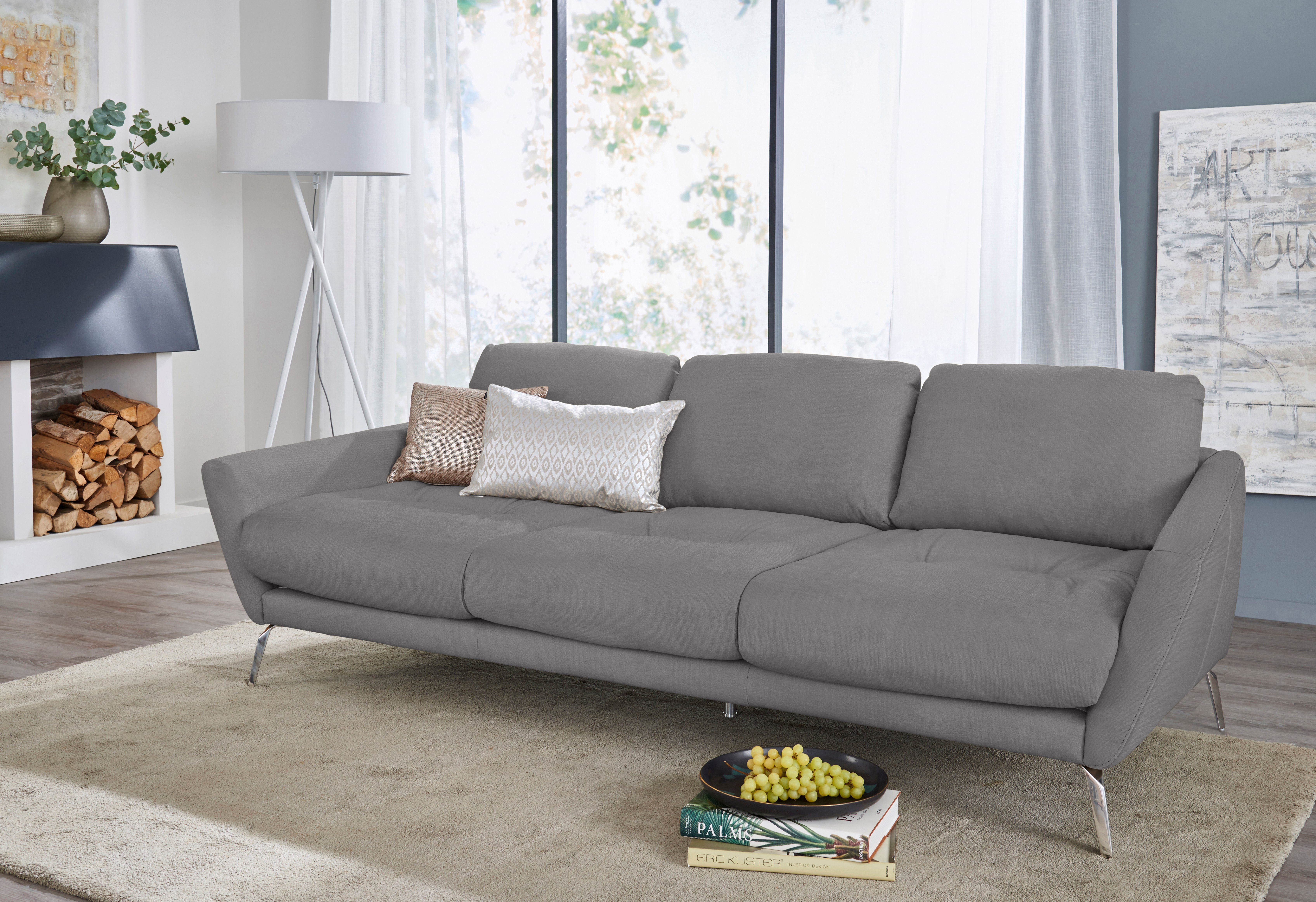 Chrom Heftung Sitz, softy, W.SCHILLIG glänzend Big-Sofa dekorativer mit im Füße