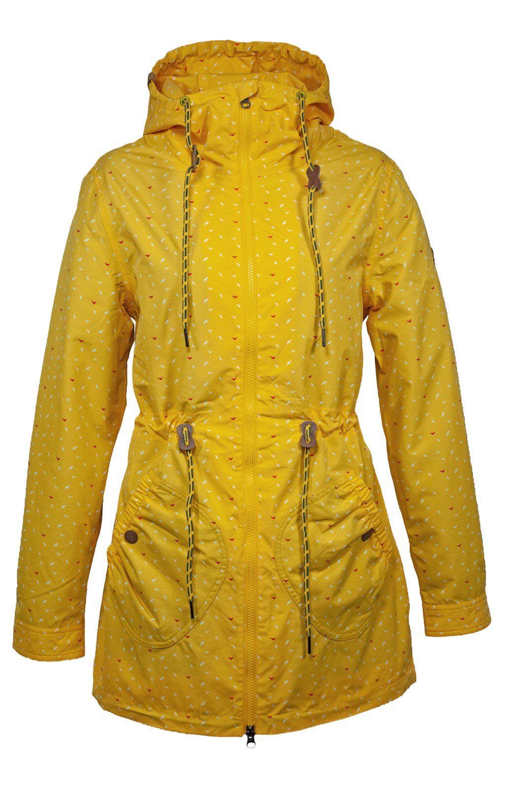 Kapuze, Kordelstoppern Möwen-Print mit Damen Maritim Wetterjacke Lizzy Outdoor-Jacke Brigg mit Kordel Regenjacke mit Lederimitat Kapuze zweifarbiger - aus