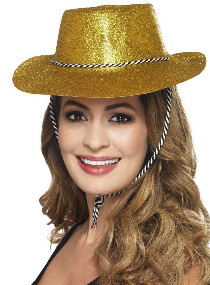 Metamorph Kostüm Glitzer Cowboyhut gold, Gold, Glanz und Glitter: da wird Wildwest zum Fest!