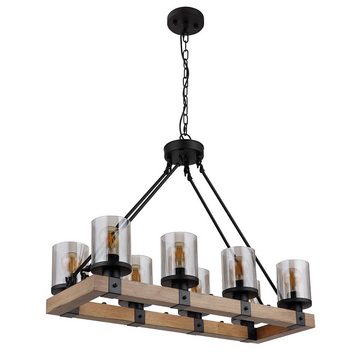 etc-shop Pendelleuchte, Leuchtmittel nicht inklusive, Hängeleuchte Esszimmerlampe Metall schwarz Glas rauch 8 Flammig L 75cm