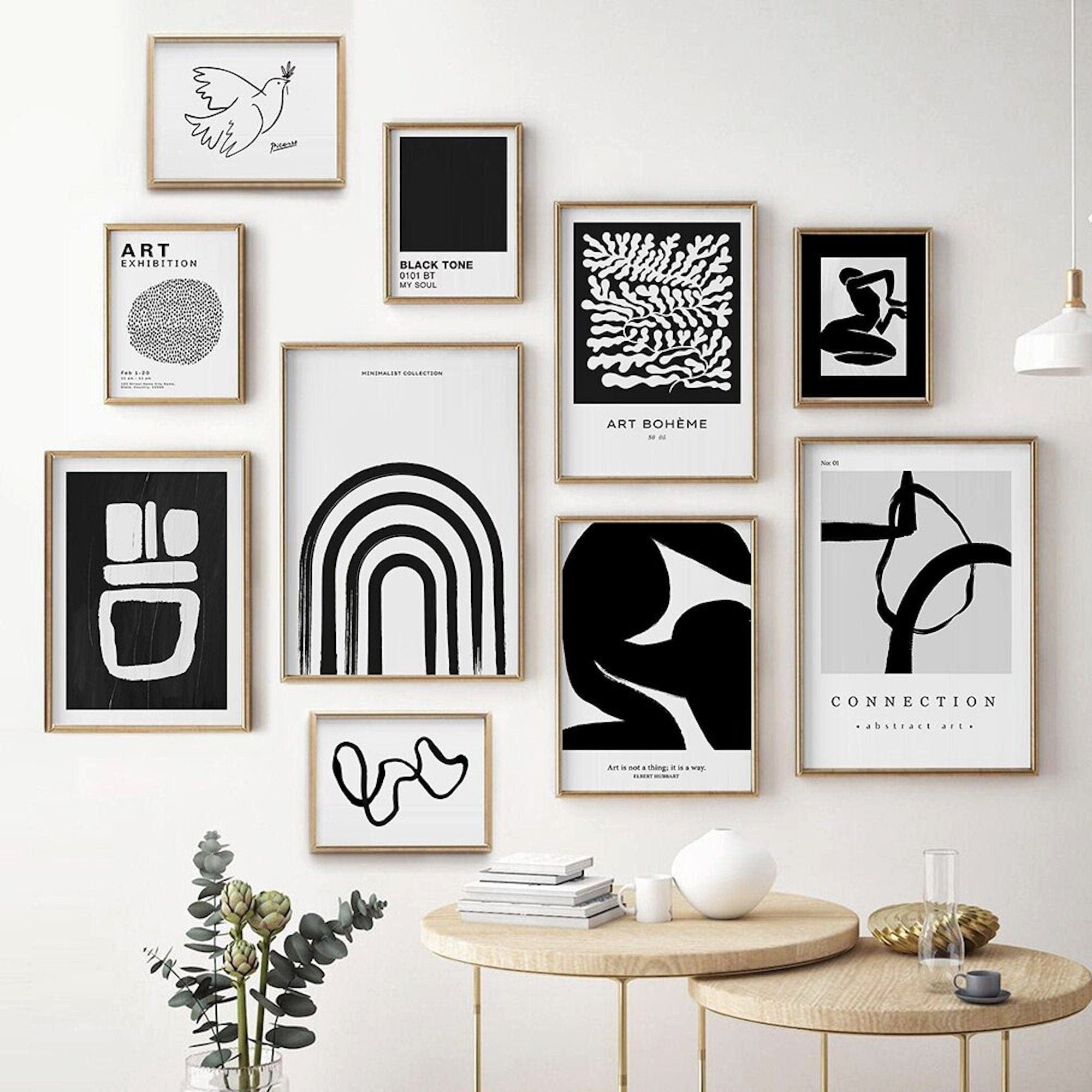 JUSTGOODMOOD Poster Schwarz Weiß Abstrakt Vintage Wohnkultur Bilder Wohnzimmer Wandbilder, 7 (1 St)