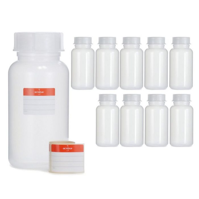 OCTOPUS Kanister 10x 1000 ml Weithalsflasche mit Deckel naturfarben rund G 65 (10 St)