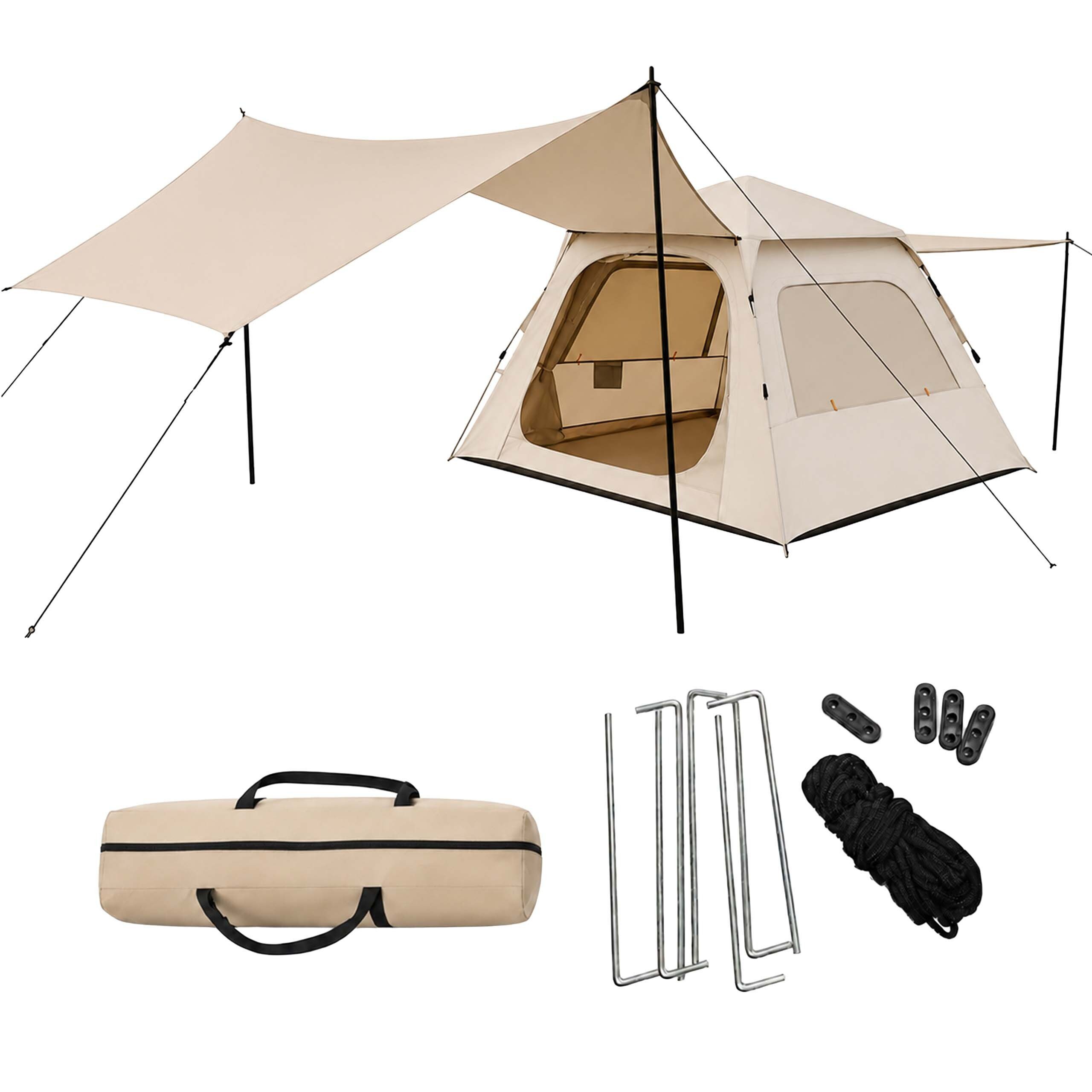 relaxdays Wurfzelt Campingzelt 3-4 Personen mit Vordach