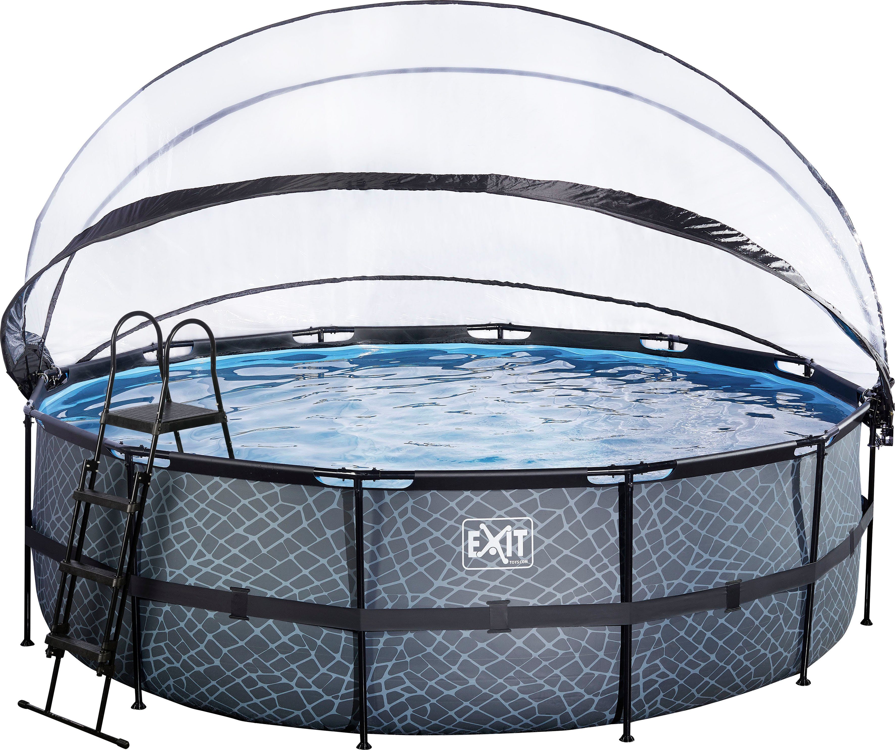 EXIT Framepool inkl. multifunktionaler Poolabdeckung & Wärmepumpe (Set, 5-tlg), ØxH: 450x122 cm, mit Sandfilteranlage und Sicherheitsleiter