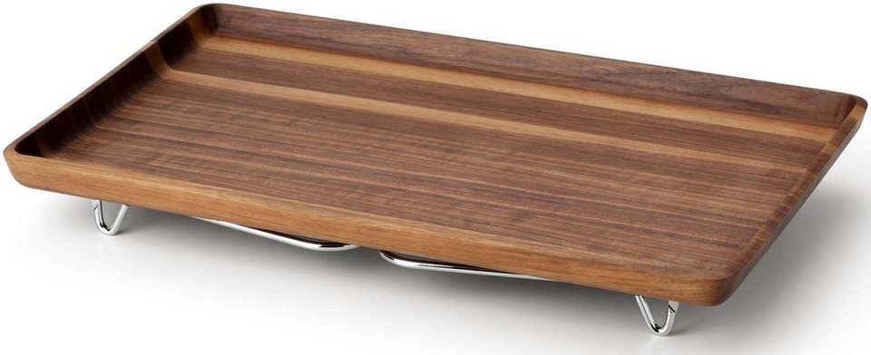 Continenta Tablett, Walnuss-Holz, verchromte Füße, Made in Germany,  Verchromte Füße, Made in Germany