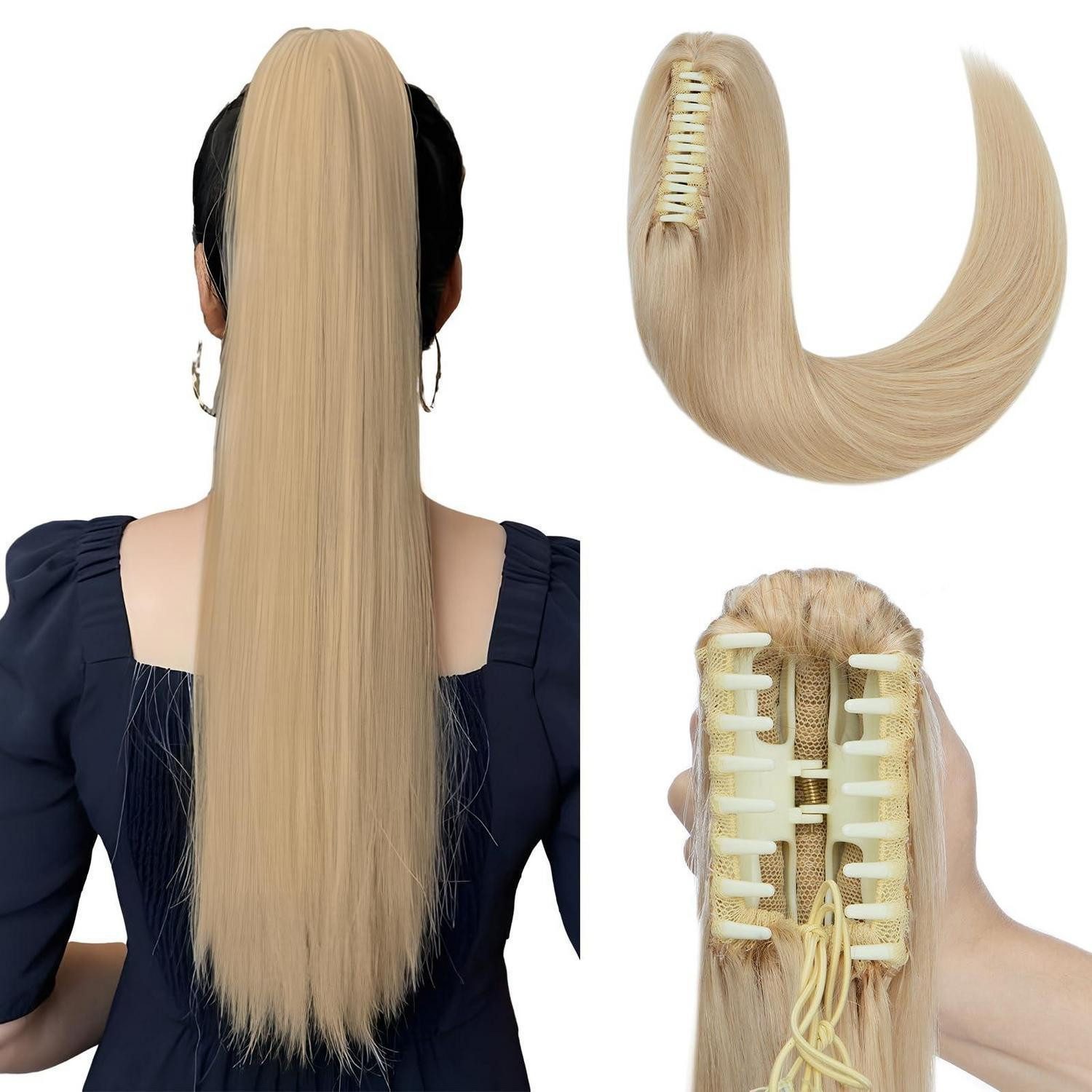 LuxusKollektion Echthaar-Extension Haarverlängerung Zopf Pferdeschwanz Echthaar 50cm #613 Hellblond