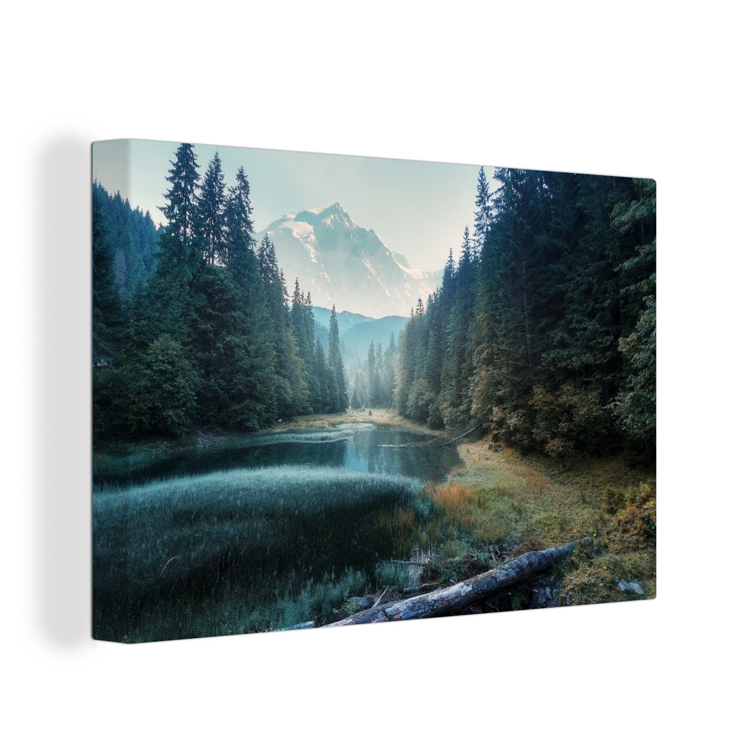 OneMillionCanvasses® Leinwandbild Wald - Gras - Berge - Bäume - Natur, Fotodruck (1 St), Leinwand Bilder Klein, Wand Dekoration Aesthetic 30x20 cm