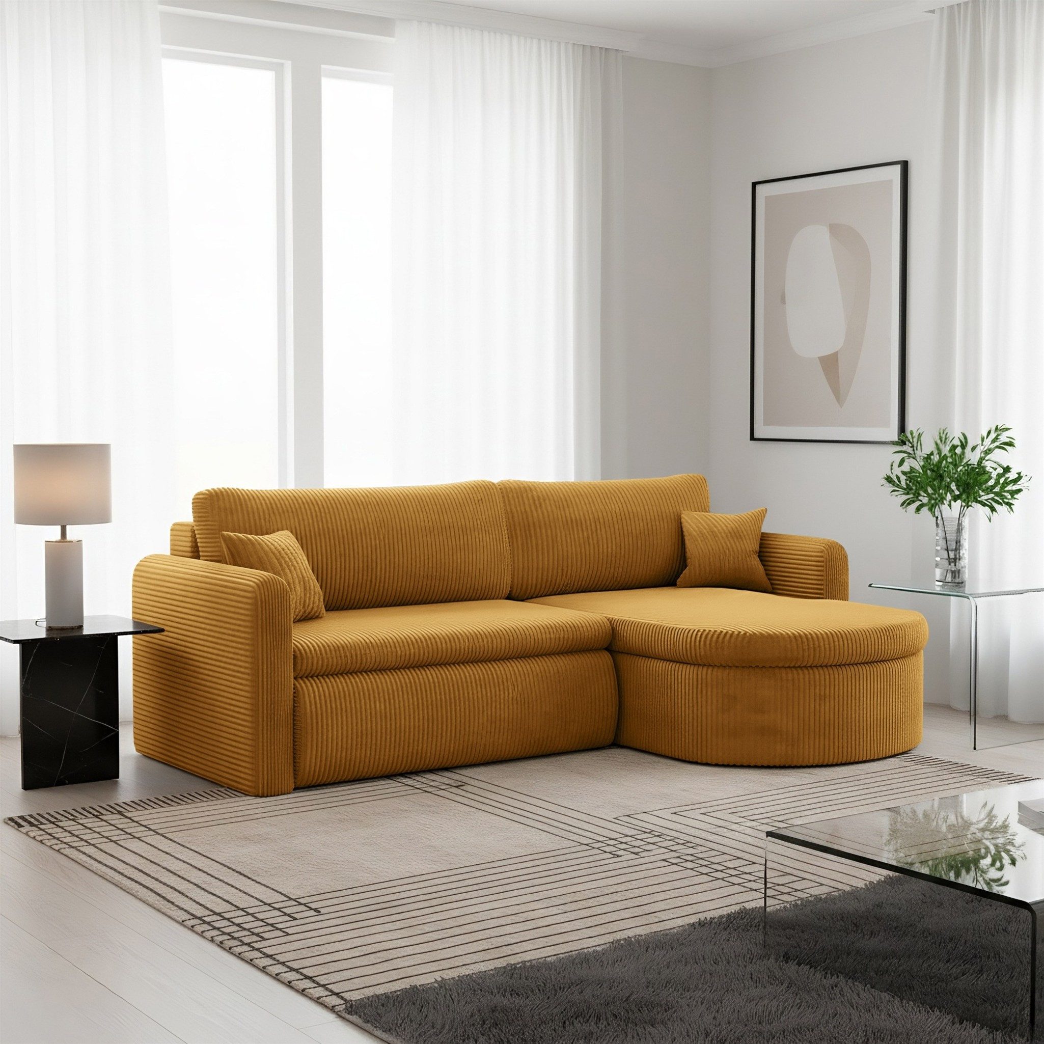 Fun Möbel Ecksofa Ecksofa Schlafsofa FELIZ, Rundumbezug, Inkl. Bettkasten und 2 Zierkissen