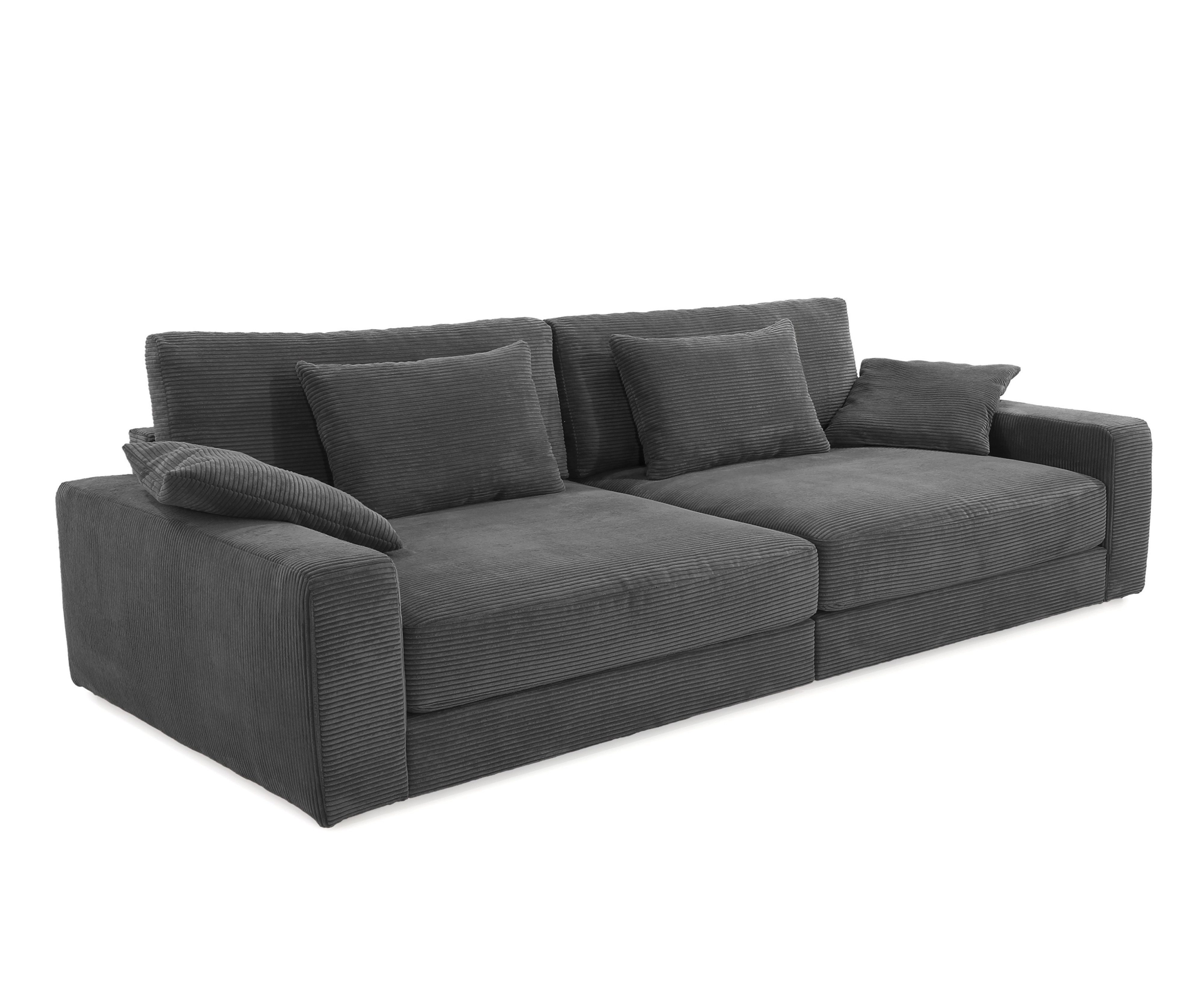 luma-home Big-Sofa 15249, Lounge Couch B290/T135/H90 cm, extratiefe Sitzfläche, Bonellfederkern-Polsterung, weicher robuster Cord-Bezug Dunkelgrau