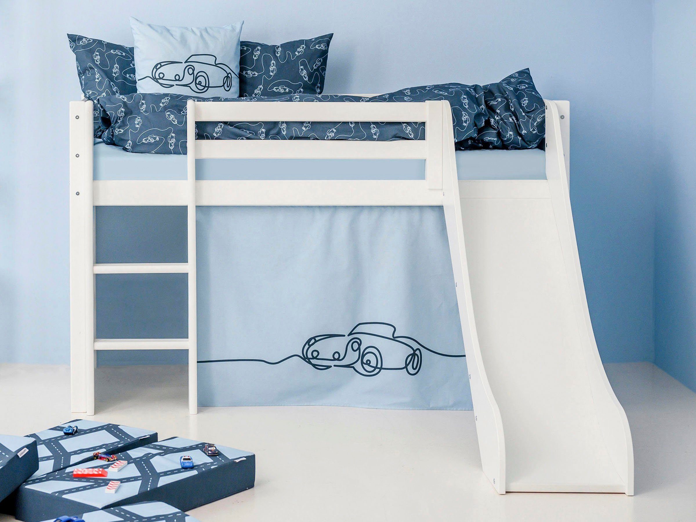 Hoppekids Hochbett «Cars» Rutsche & Vorhang Blau und viel Auswahl