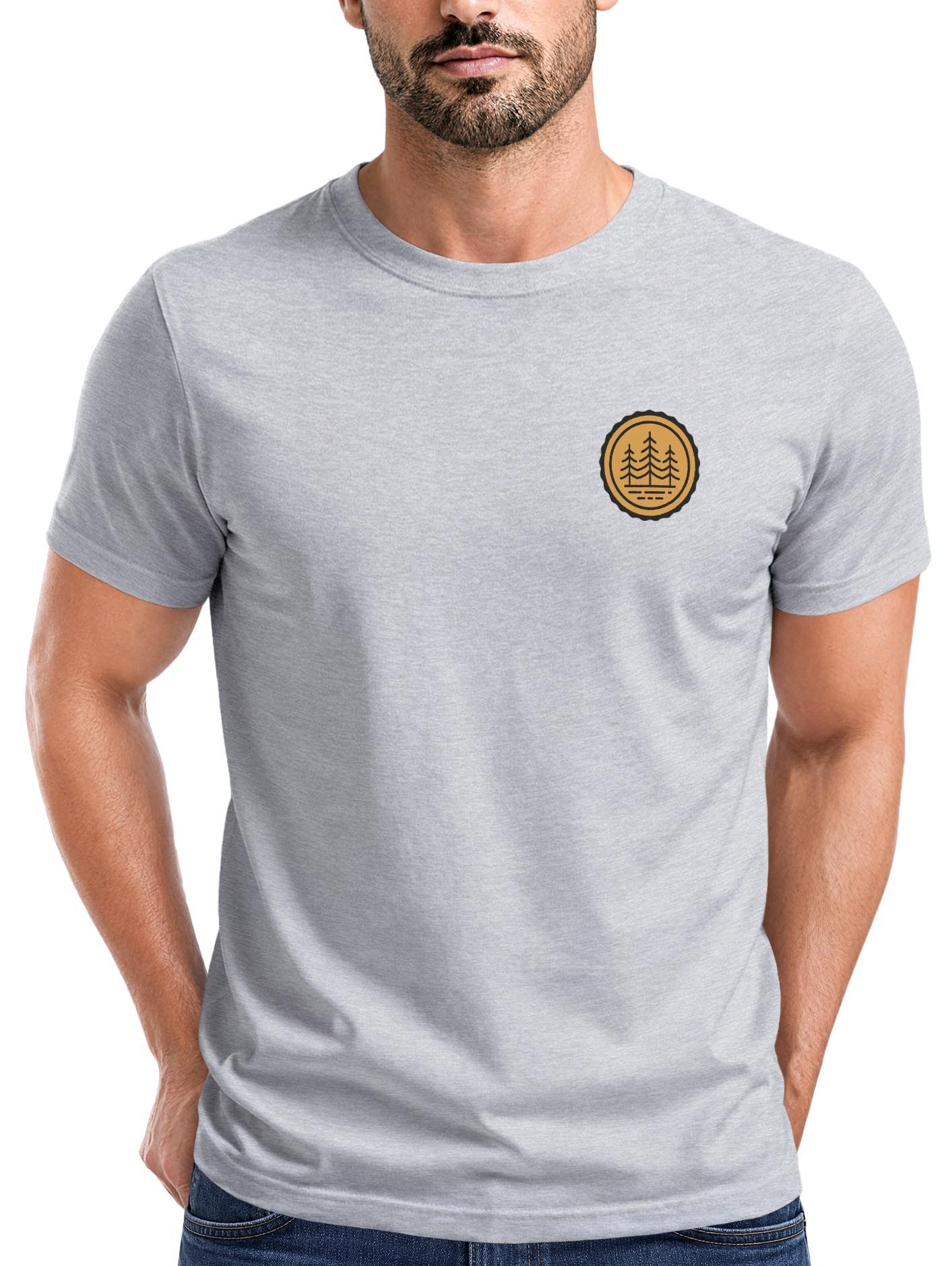 Print-Shirt Herren T-Shirt Wald Bäume Logo Badge Naturliebhaber Outdoor Fashion