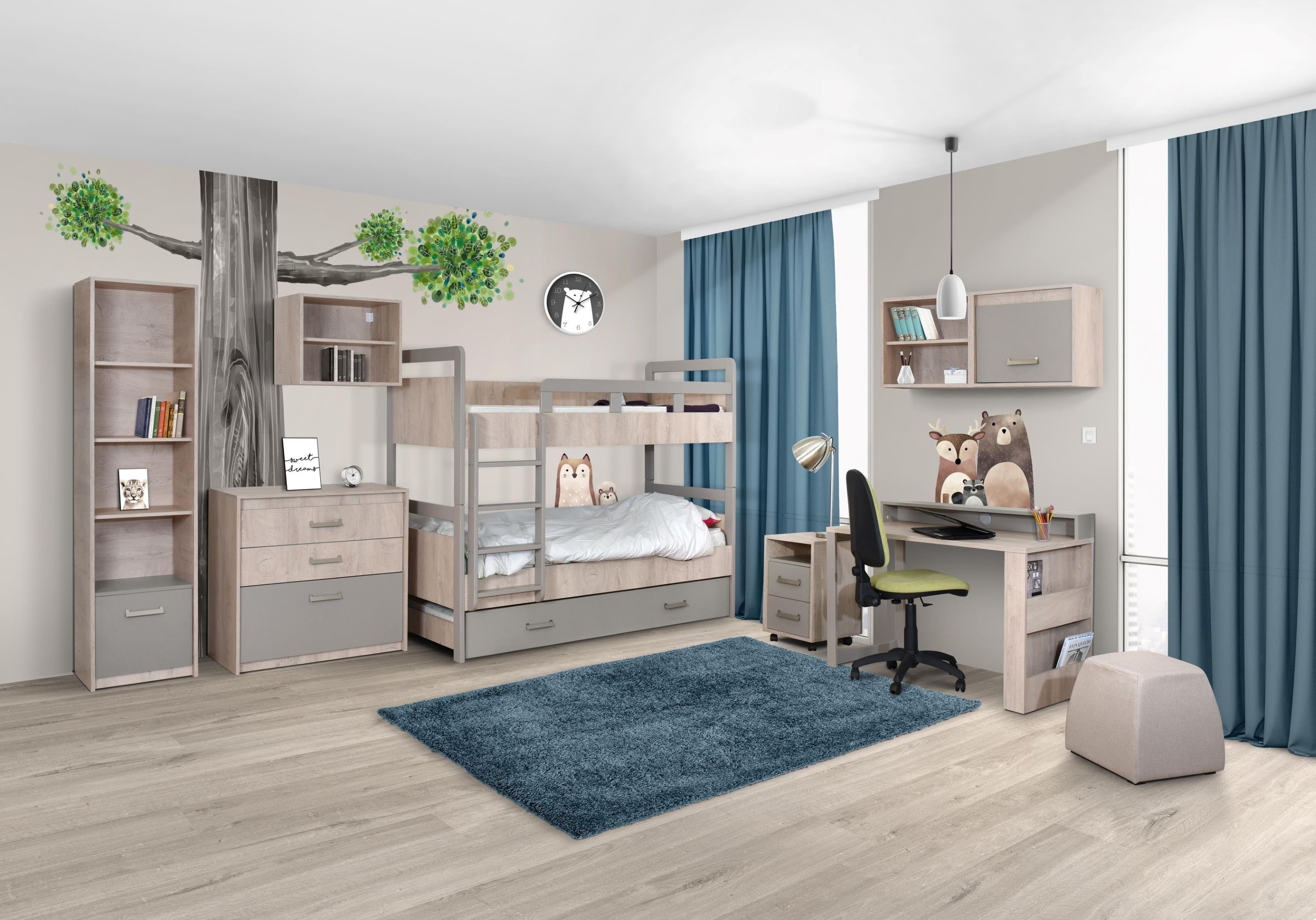 Polini kids Kleiderschrank Bücherschrank KINDER 50x42x203 Eiche/beige 1 Schrankfach mit Tür und 4 Ablagen premium eiche/beige | Premium Eiche/beige | Kinderkleiderschränke