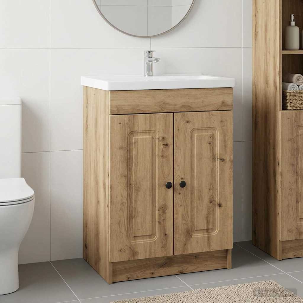 vidaXL Badezimmerspiegelschrank Unter dem Waschbecken Badschrank Artisan-Eiche (1-St) – Bild 2 von 5