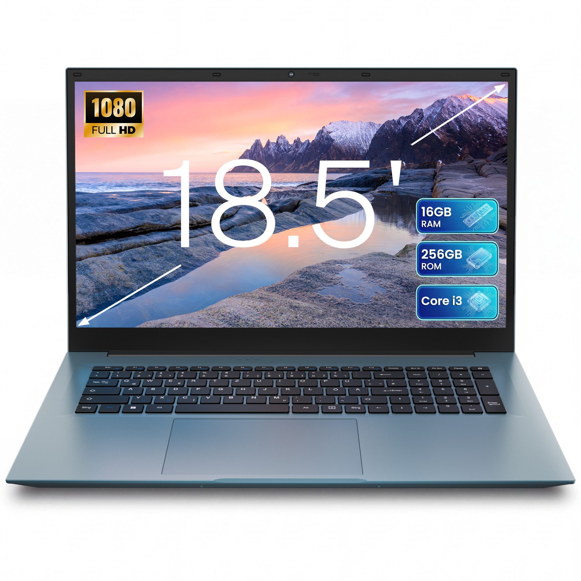 Jumper 18.5" laptop Intel i3-10100Y 16GB RAM 256GB beleuchteter Tastatur FHD Notebook (Intel@ CoreTMi3-10100Y, Intel® UHD Graphics 615, 16 GB, 256 GB SSD)