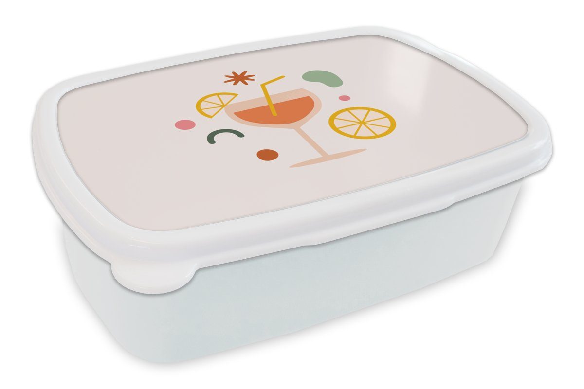 MuchoWow Lunchbox Cocktail - Strohhalm - Frucht, Kunststoff, (2-tlg), Brotbox für Kinder und Erwachsene, Brotdose, für Jungs und Mädchen weiß