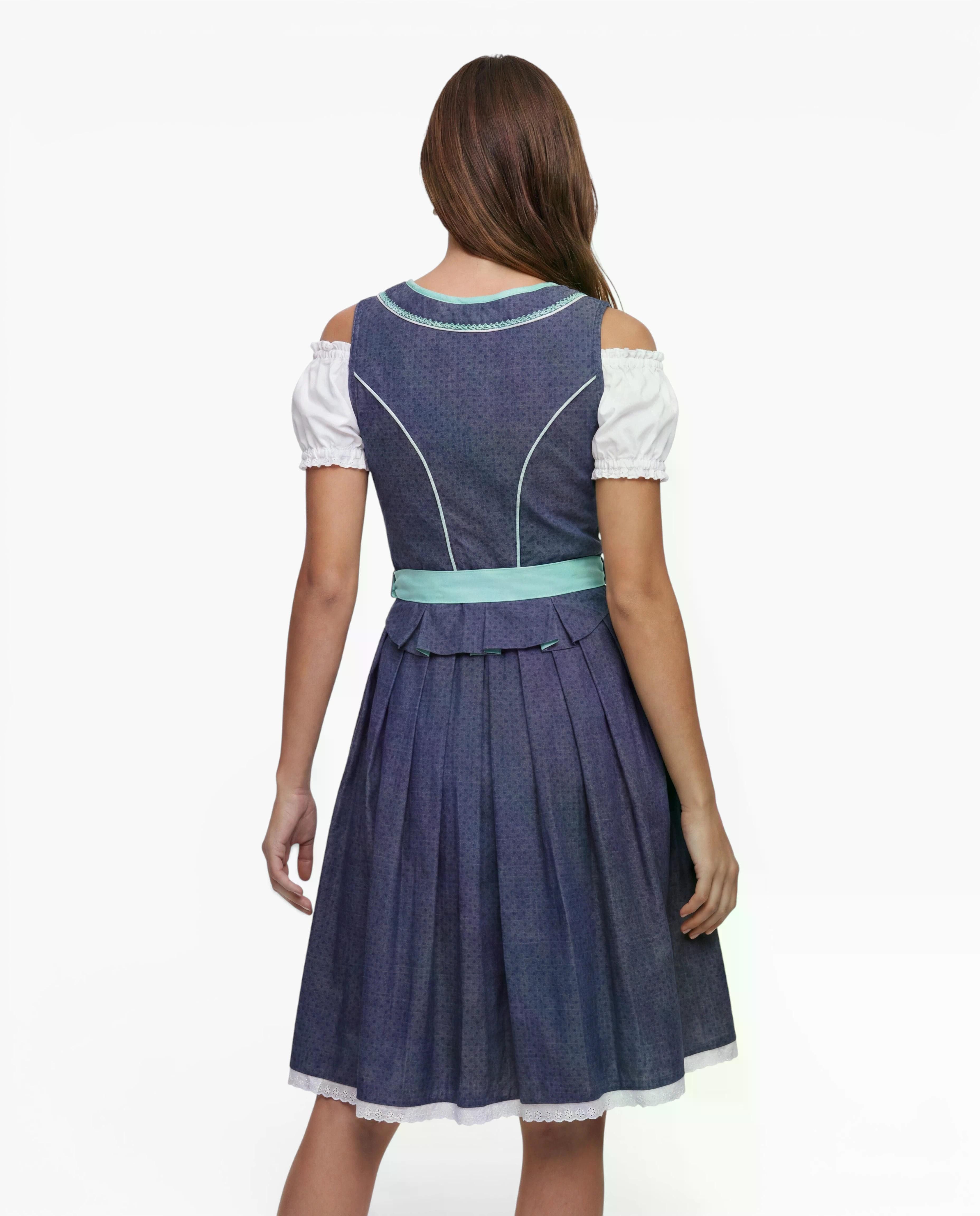 Ramona Lippert Dirndl Damendirndl Clara jeansoptik mint 3-teilig mit Bluse Rocklänge 60 cm (3-teilig)
