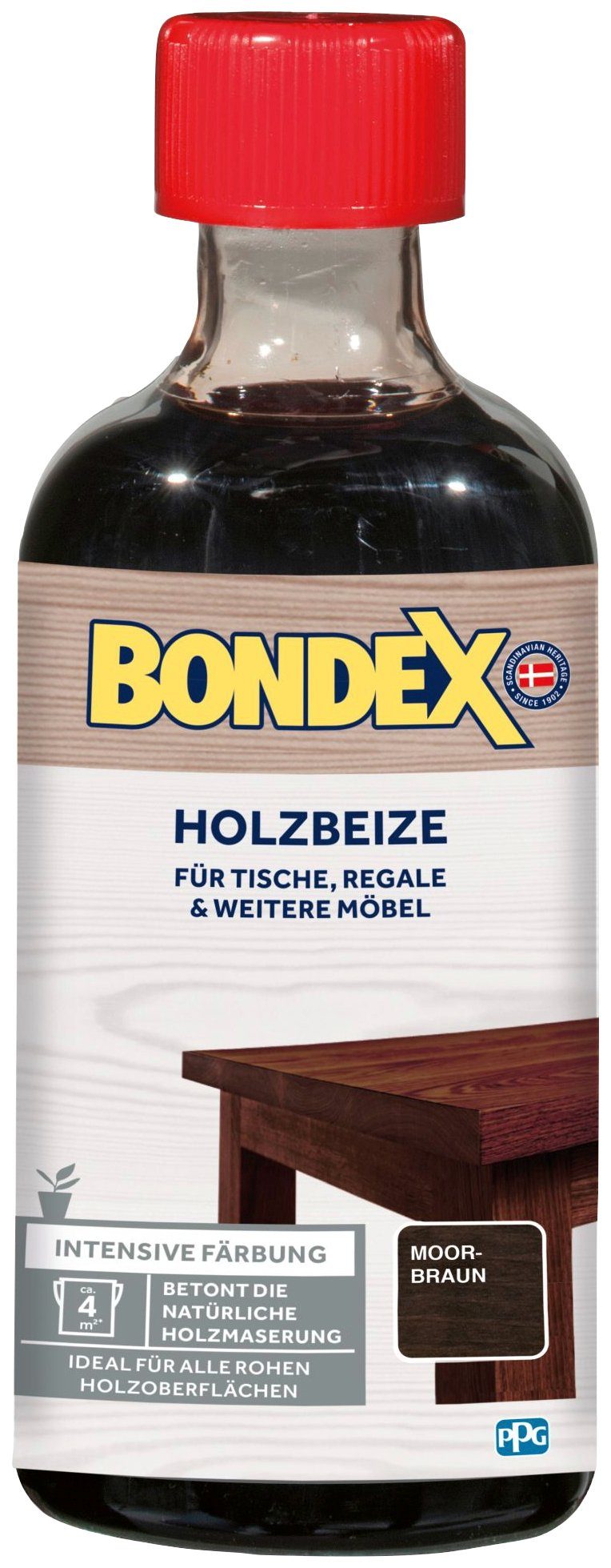 Bondex Lasur HOLZBEIZE, für Tische, Regale & weitere Möbel, intensive Färbung, 0,25 l Moorbraun