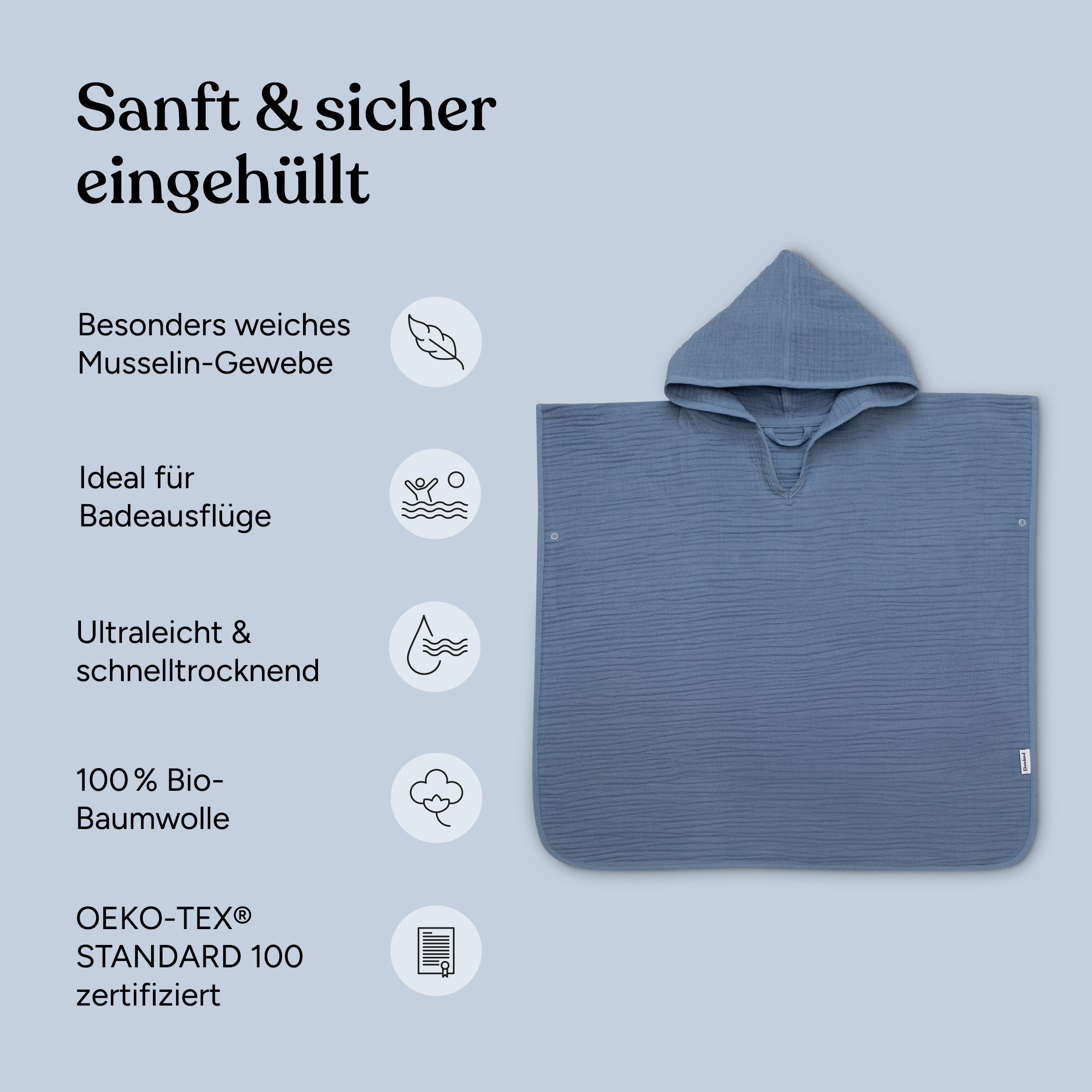 Ehrenkind Badeponcho Musselin, aus sanfter Bio-Baumwolle, 4-lagiges Musselin-Gewebe