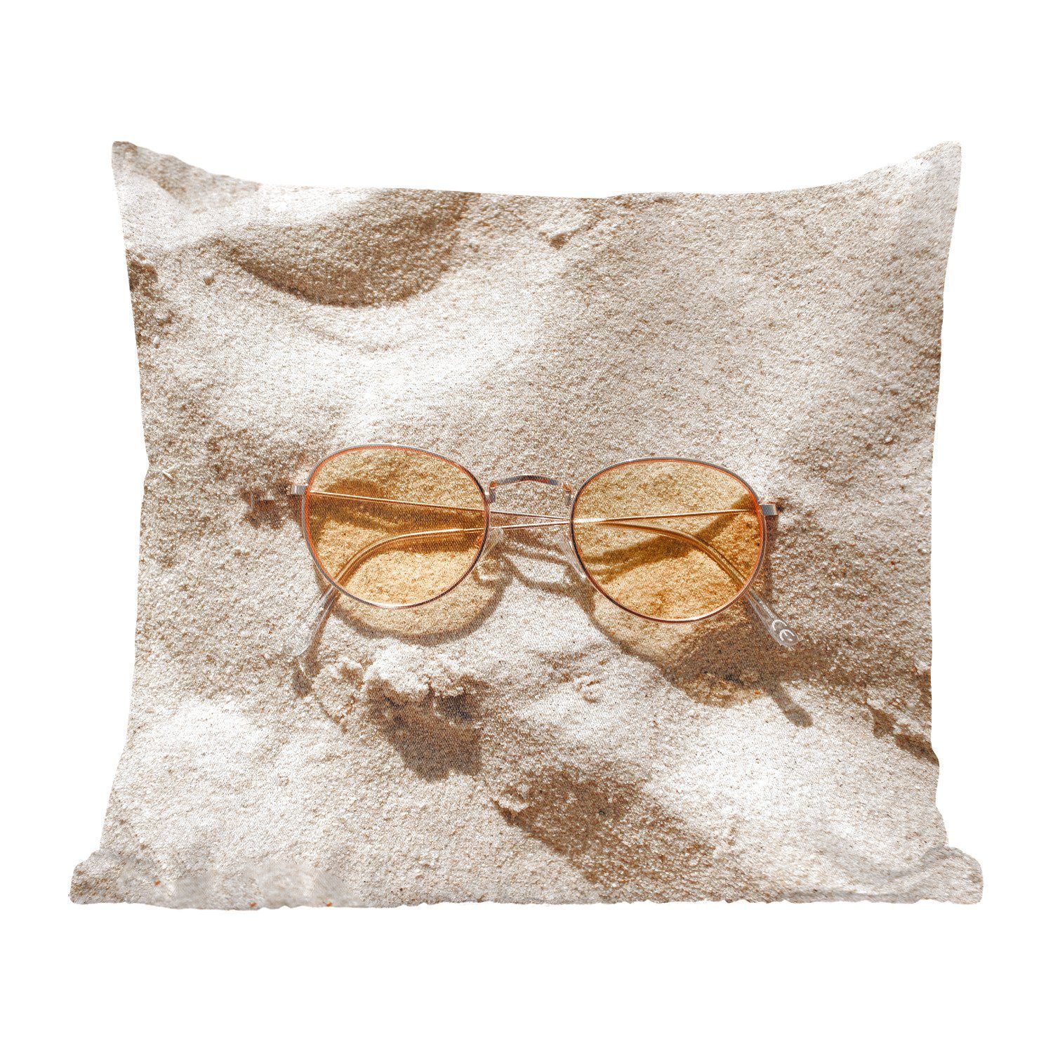 MuchoWow Dekokissen Sand - Sonnenbrille - Sommer, Zierkissen mit Füllung für Wohzimmer, Schlafzimmer, Deko, Sofakissen | Dekokissen