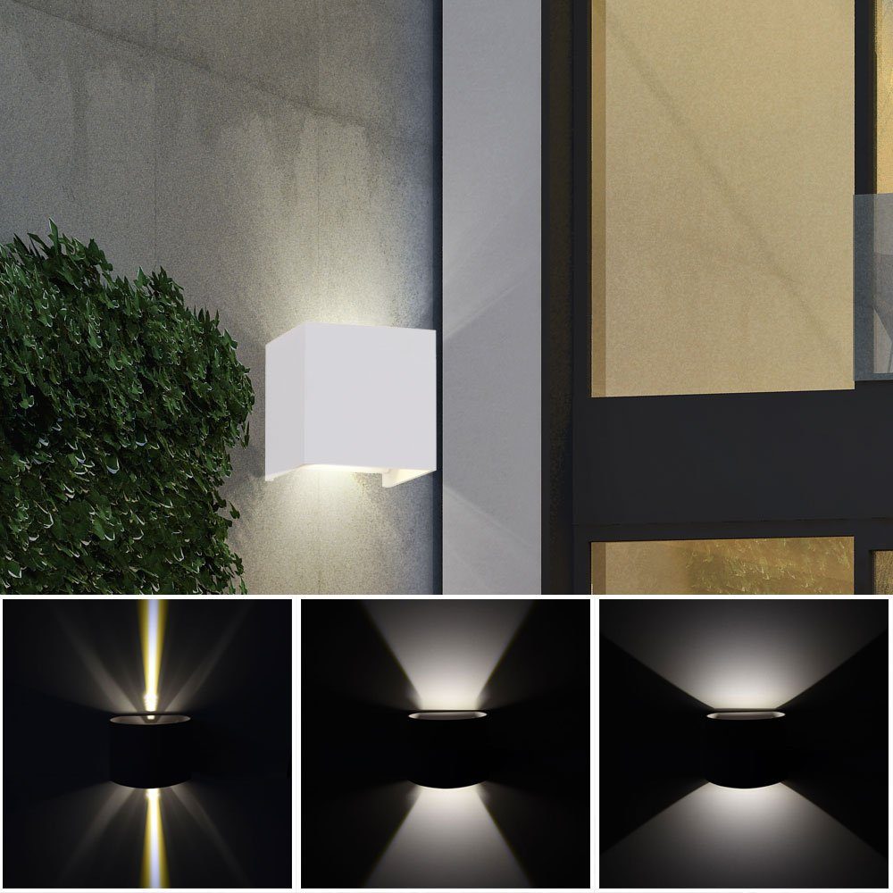 LED LED-Leuchtmittel Neutralweiß, verbaut, Außen-Wandleuchte, weiß etc-shop Strahler fest Terrassenleuchten Wandlampen Up&Down verstellbar