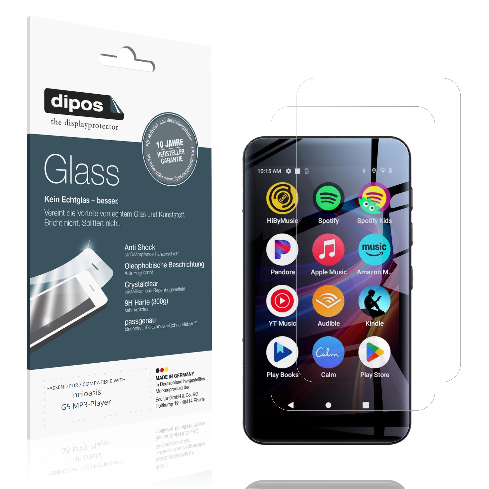 dipos Displayschutzfolie Schutzfolie für innioasis G5 MP3-Player, 2 Stück, Displayschutz Schutz Folie Made in Germany