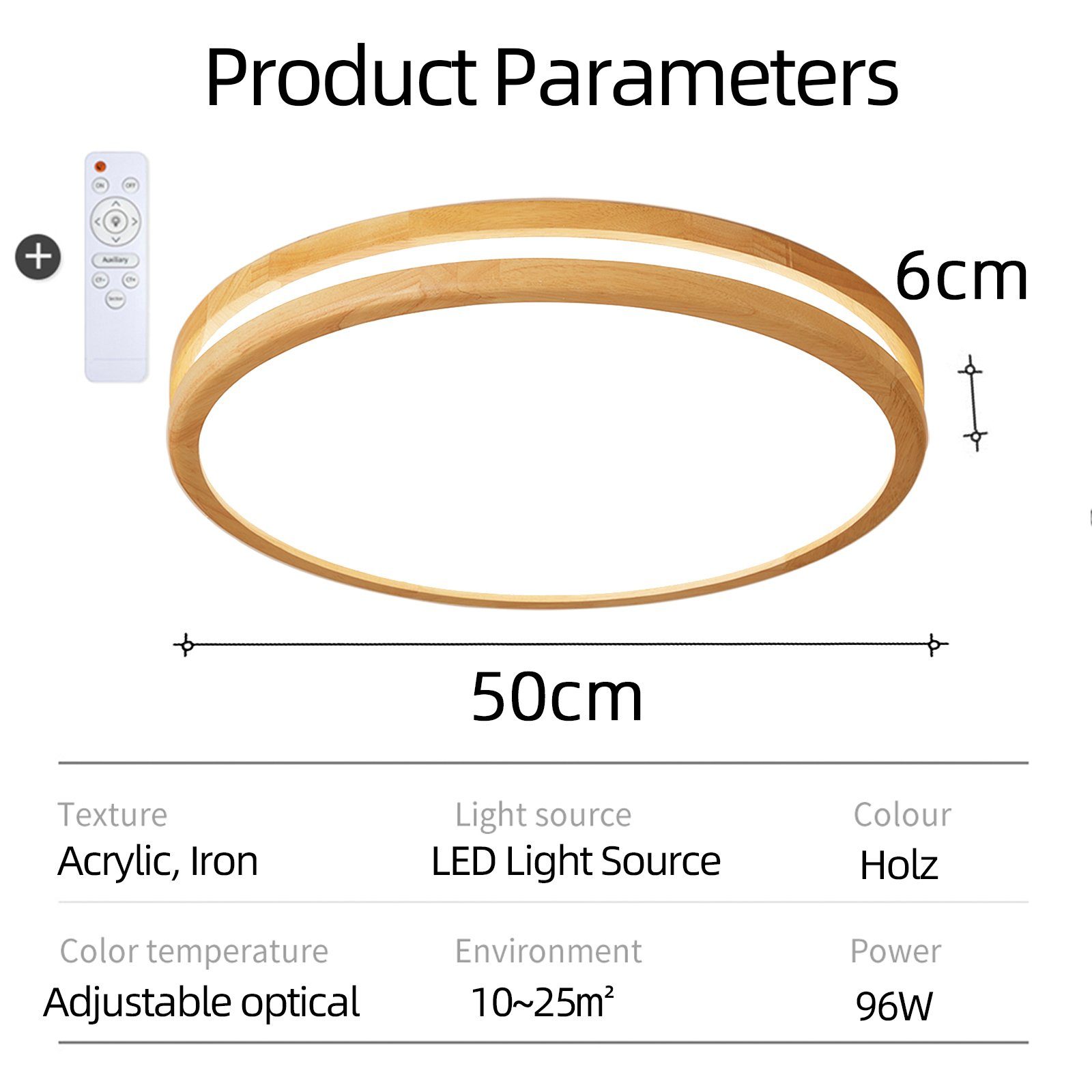 Natsen Deckenleuchte LED Deckenlampe Holz, 96W, günstig online kaufen