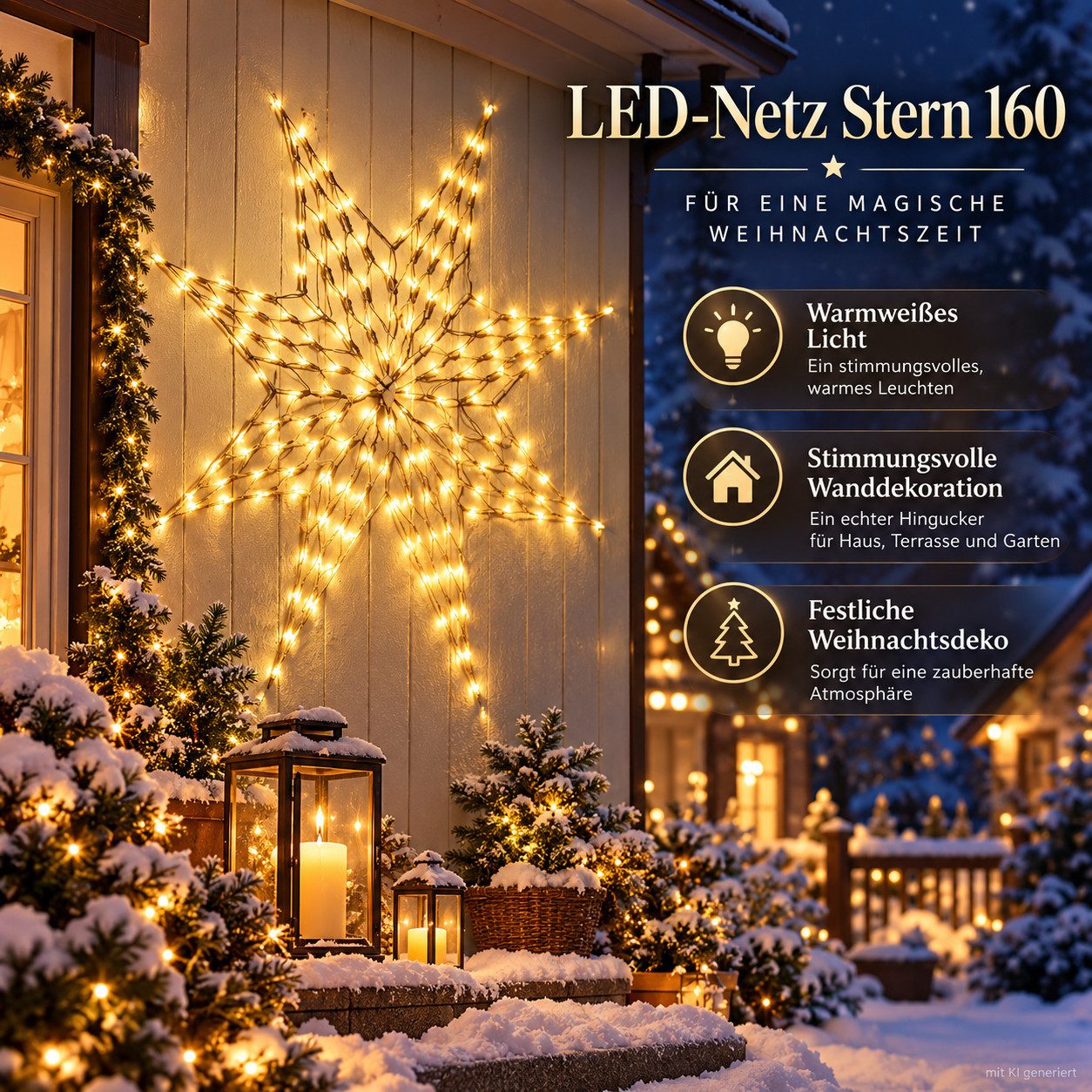 Weltbild LED Stern LED-Netz Stern 160 Christmas Decoration Weihnachten Weihnachtsdeko, Lichtdeko Stern Dekostern Wanddekoration Fensterdeko Adventsdeko – Bild 3 von 5