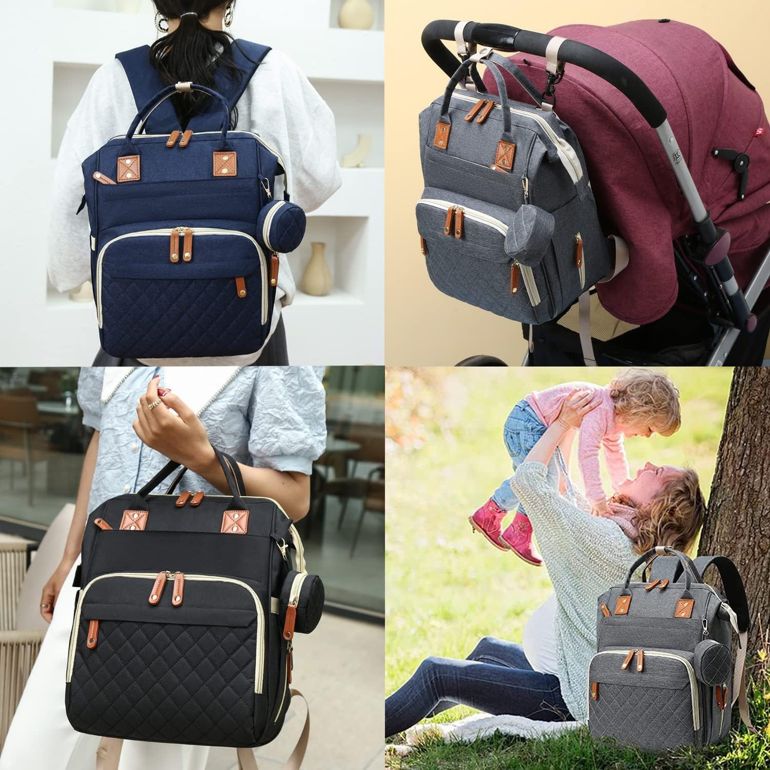 ibettertec Wickelrucksack Wickeltasche Rucksack Großer Baby Wickelrucksack mit Multifunktions (Babytaschen und mobiler Wickelauflage - Schnullerhalter, und Kinderwagengurte - für Mama und Papa, 16 Taschen), Wickeltasche Kinderwagen,Mommy Bag
