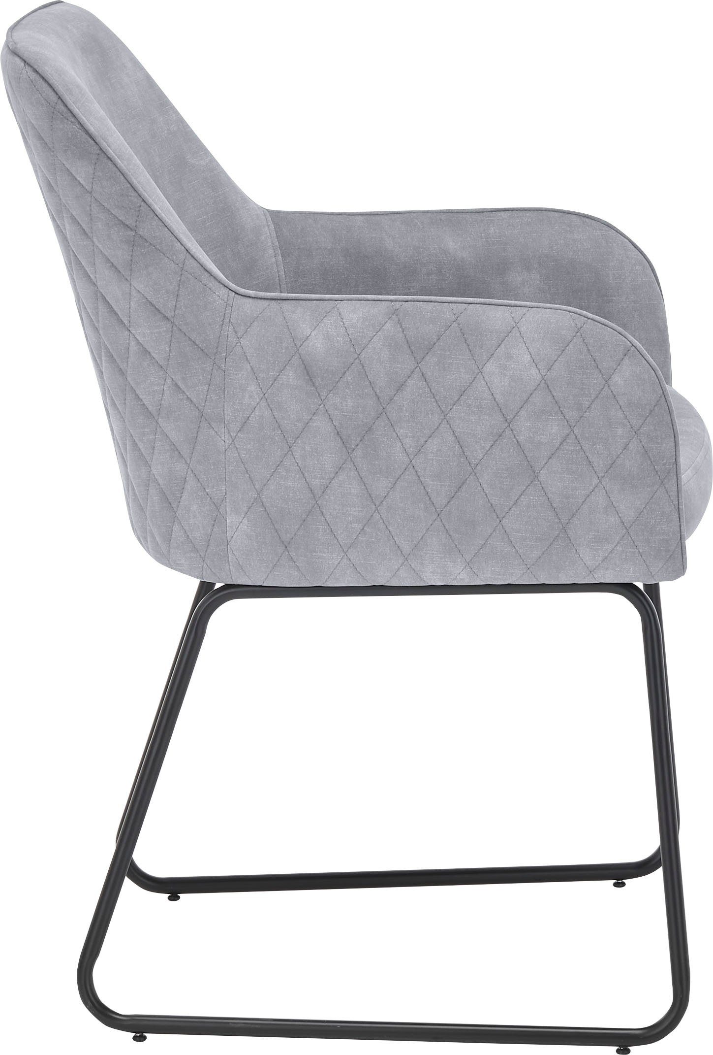 set one by Musterring Armlehnstuhl Fontana, 2-er Set, Kufengestell schwarz, Rücken mit Rauten-Steppnaht