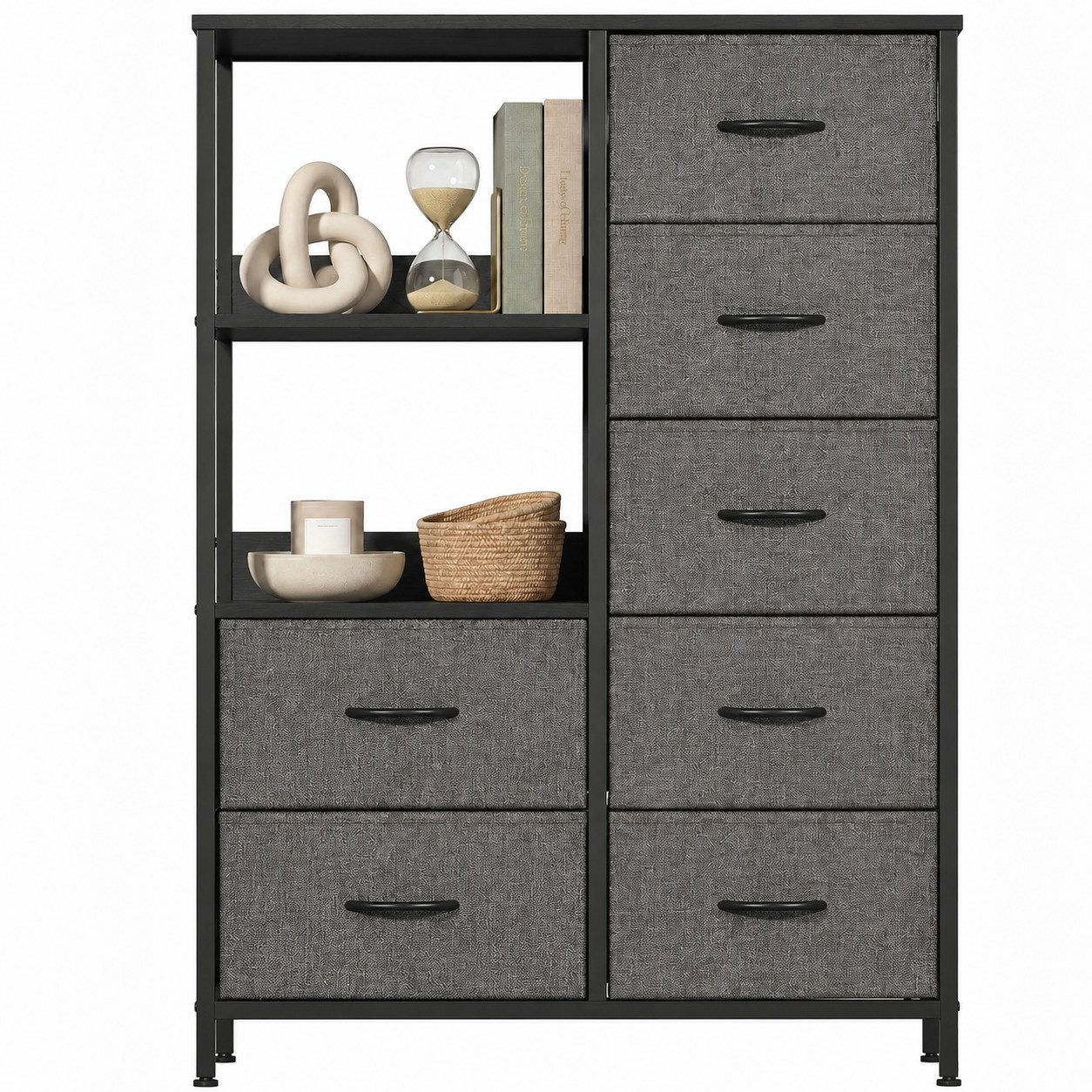 Kommode Stoffkommode mit 7 Schubladen, Holzplatte und Metallrahmen, Sideboards